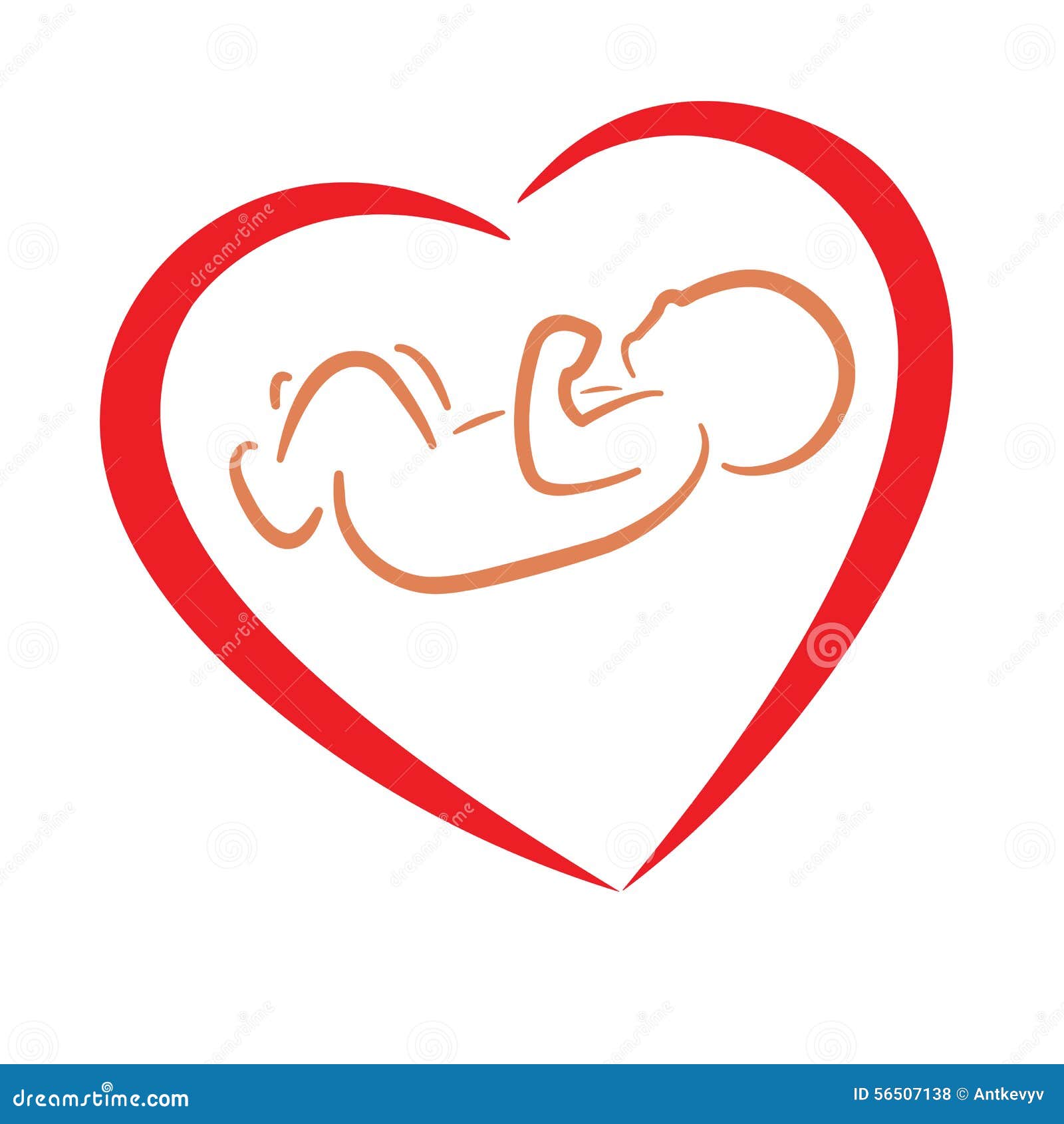 Dos Huellas De Bebé En Forma De Corazón. Símbolo Rojo Y Azul De Un