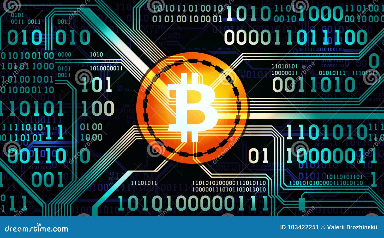 Símbolo Do Bitcoin Cripto Da Moeda No Fundo Do Código Binário E Da Placa De  Circuito Impresso Ilustração do Vetor - Ilustração de vetor, banco:  103422251