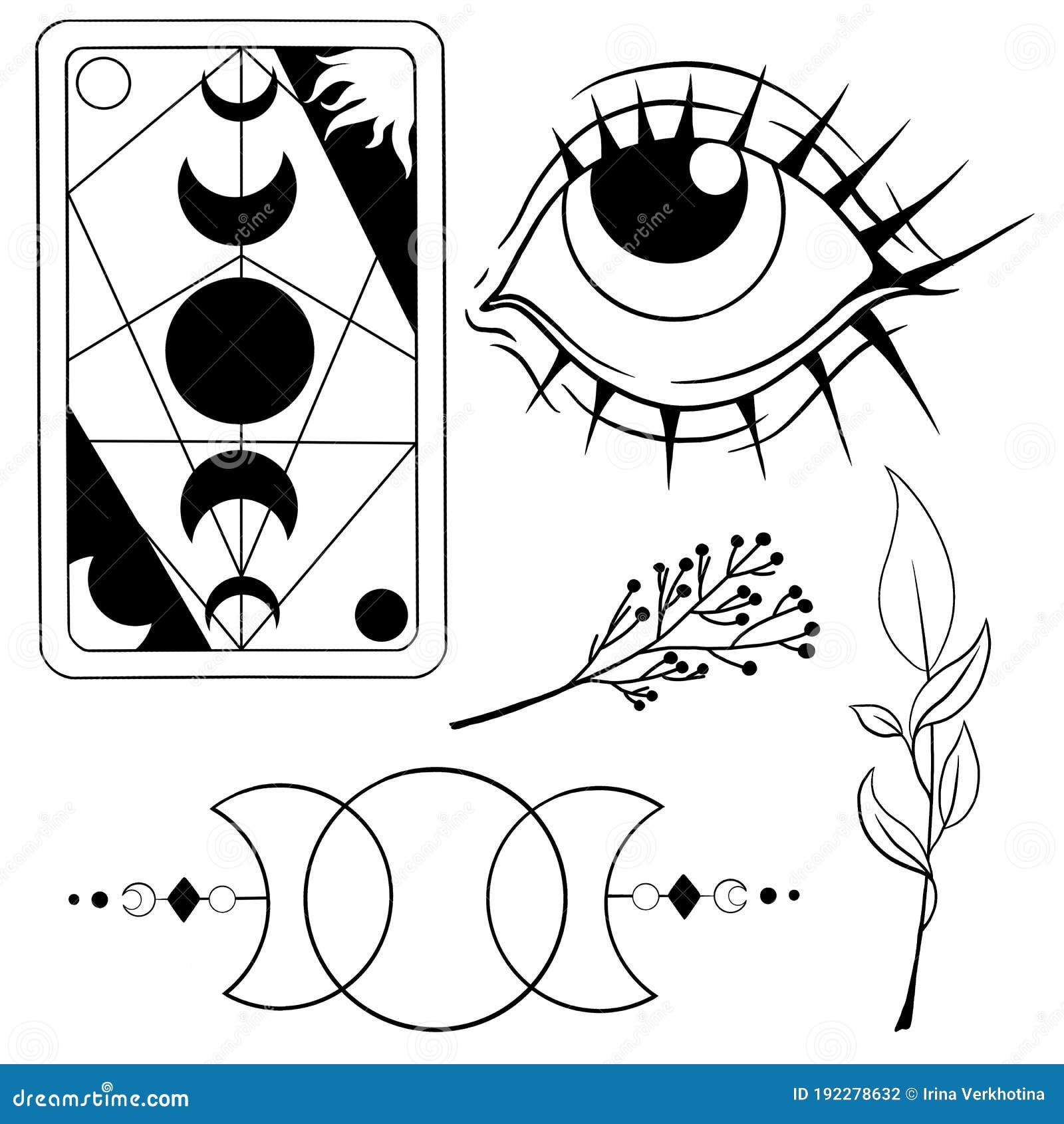 Símbolos Místicos Y Plantas : Dibujos Gráficos Stock de ilustración -  Ilustración de espiritual, textil: 192278632
