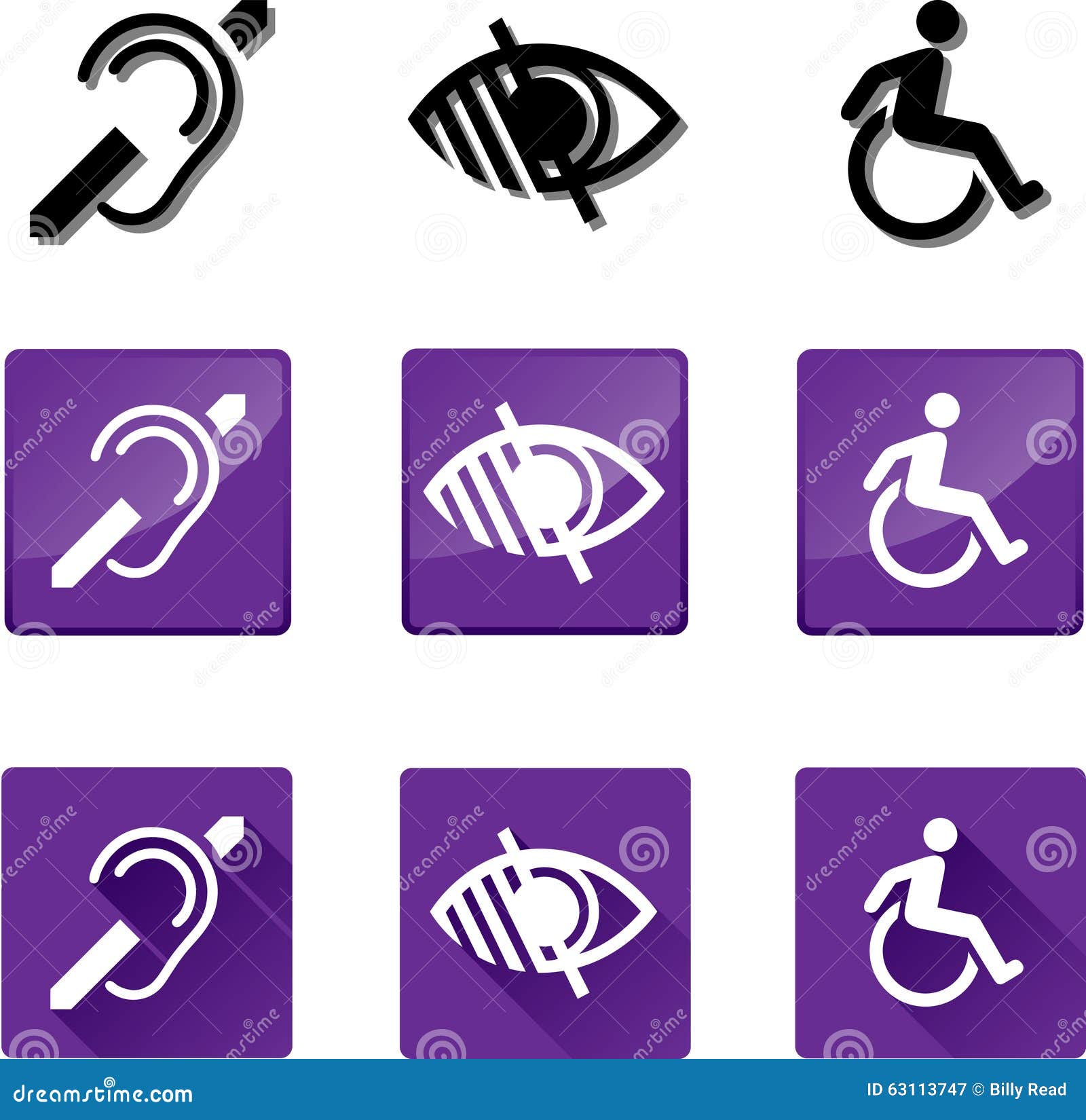 Símbolos Sordos, Ciegos, Discapacitados Ilustración del Vector -  Ilustración de lisiado, azul: 63113747