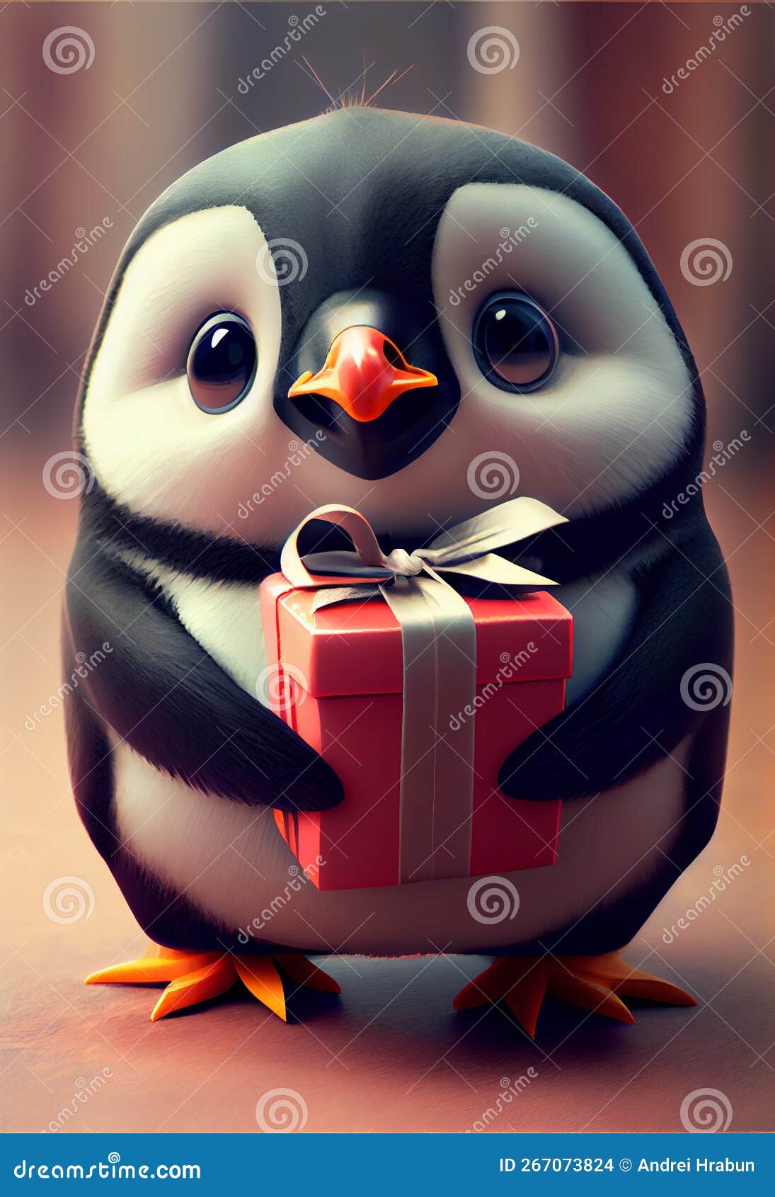 Süß Schmeichelnder Pinguin, Der Geschenke in Den Händen Hält. Ai