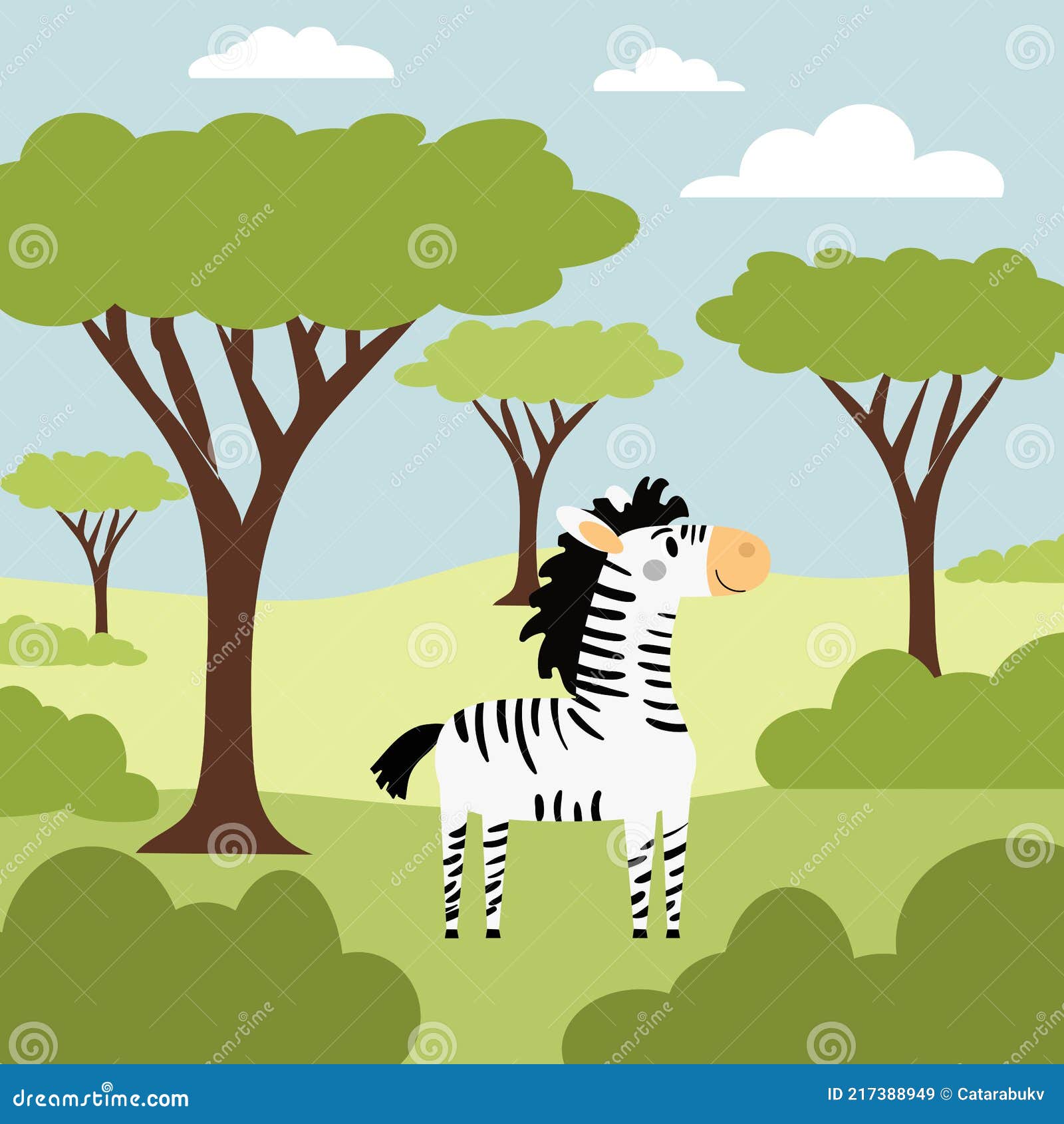 Susses Kleines Zebra In Der Wilden Savanne Handgezeichnete Cartoon Vektor Illustration Fur Kinder Bucher Postkarten Poster Oder T Vektor Abbildung Illustration Von Bild Dschungel 217388949