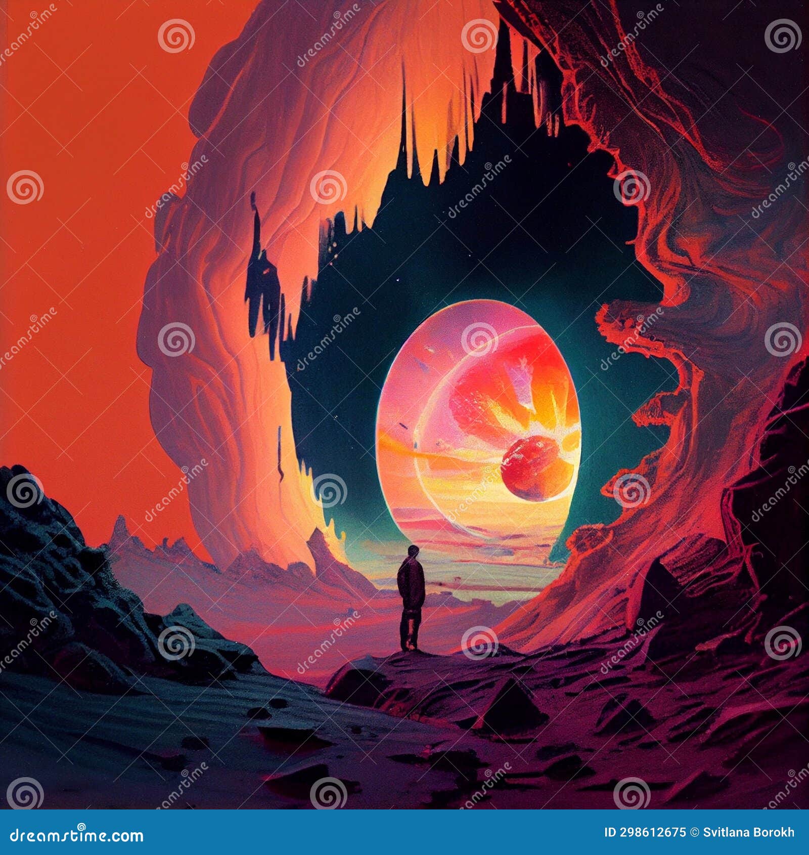 60s album covers mystical. sci-fi science academia, nostalgic paintings, precisionist, ethereal cloudscapes, realistic