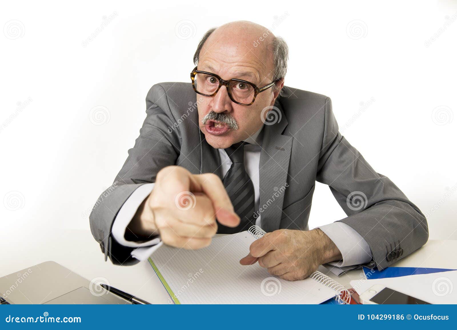 60s Bald Senior Office Boss Man Furious and Angry Gesturing Upset and Mad  Sitting on Desk with Paperwork in Business and Job Prob Stock Photo - Image  of executive, face: 104299186