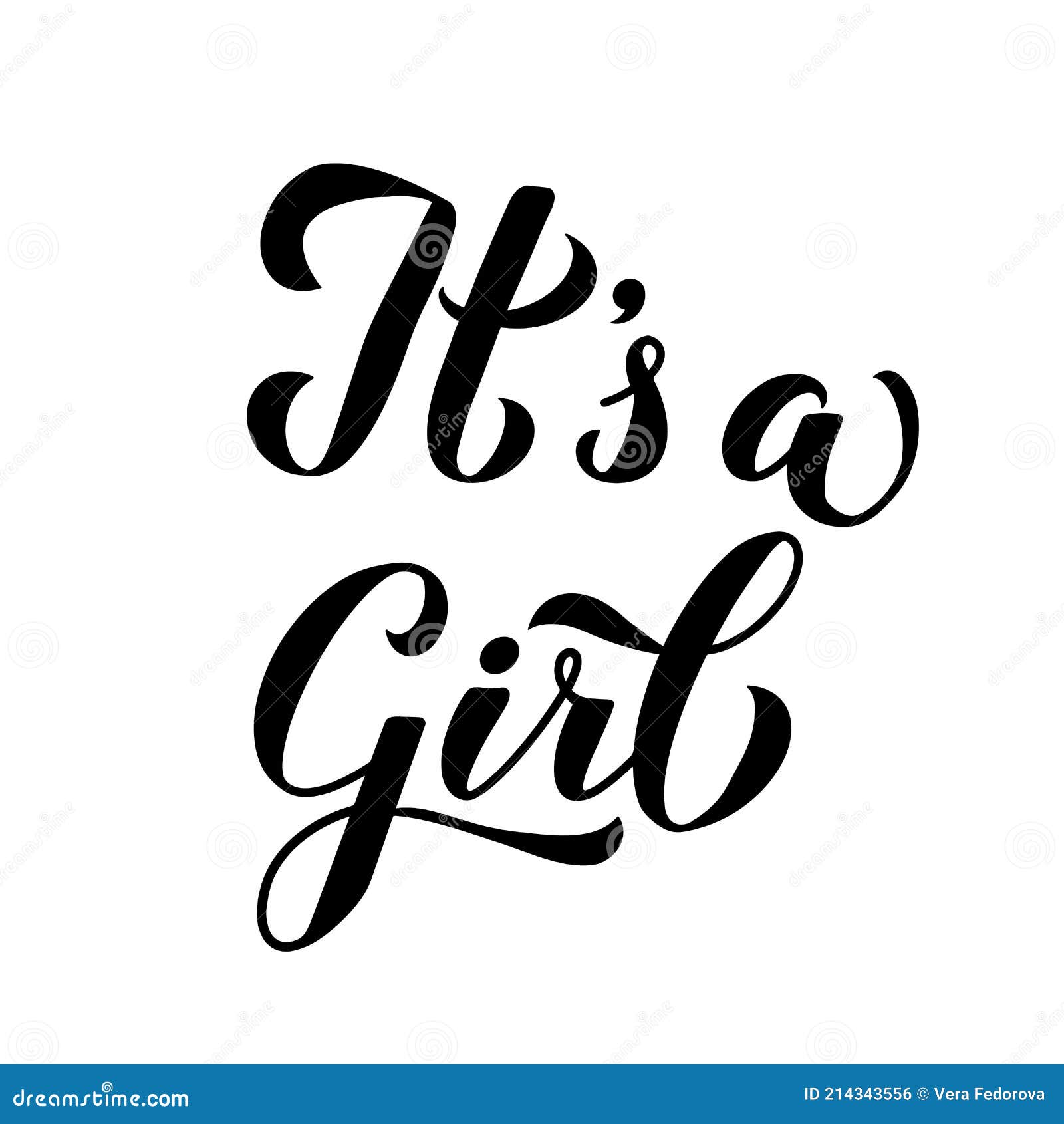 It S a Girl Calligraphy Lettering Isolated on White. Gender Reveal Sign ...