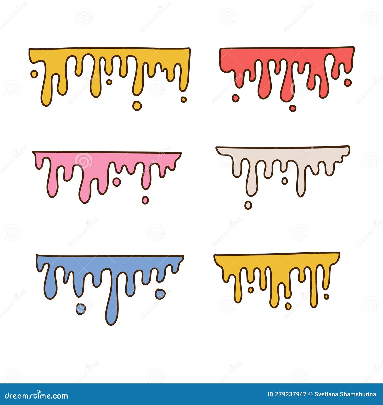 70s groovy colorful melting drops set. contour hand drawn  . nostalgic decor s collection.