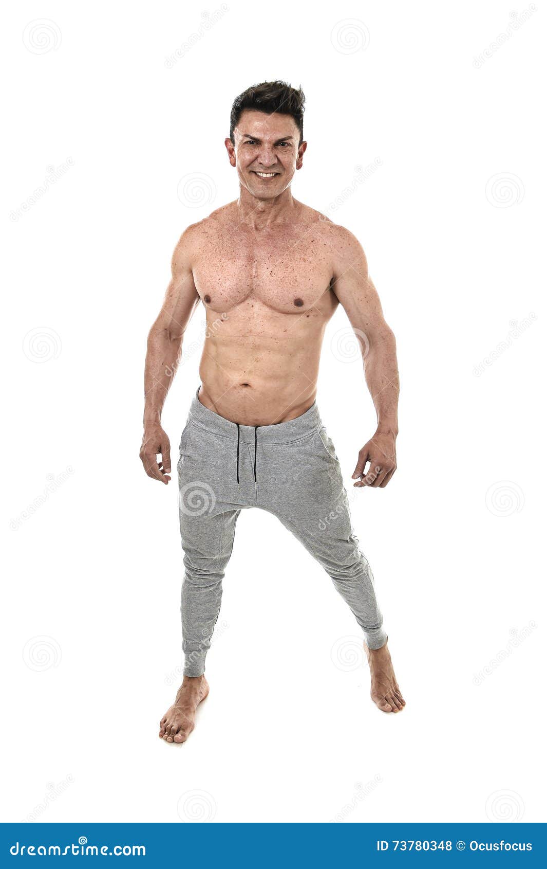 40s Hispanic Sport Man And Bodybuilder Posing Happy With 