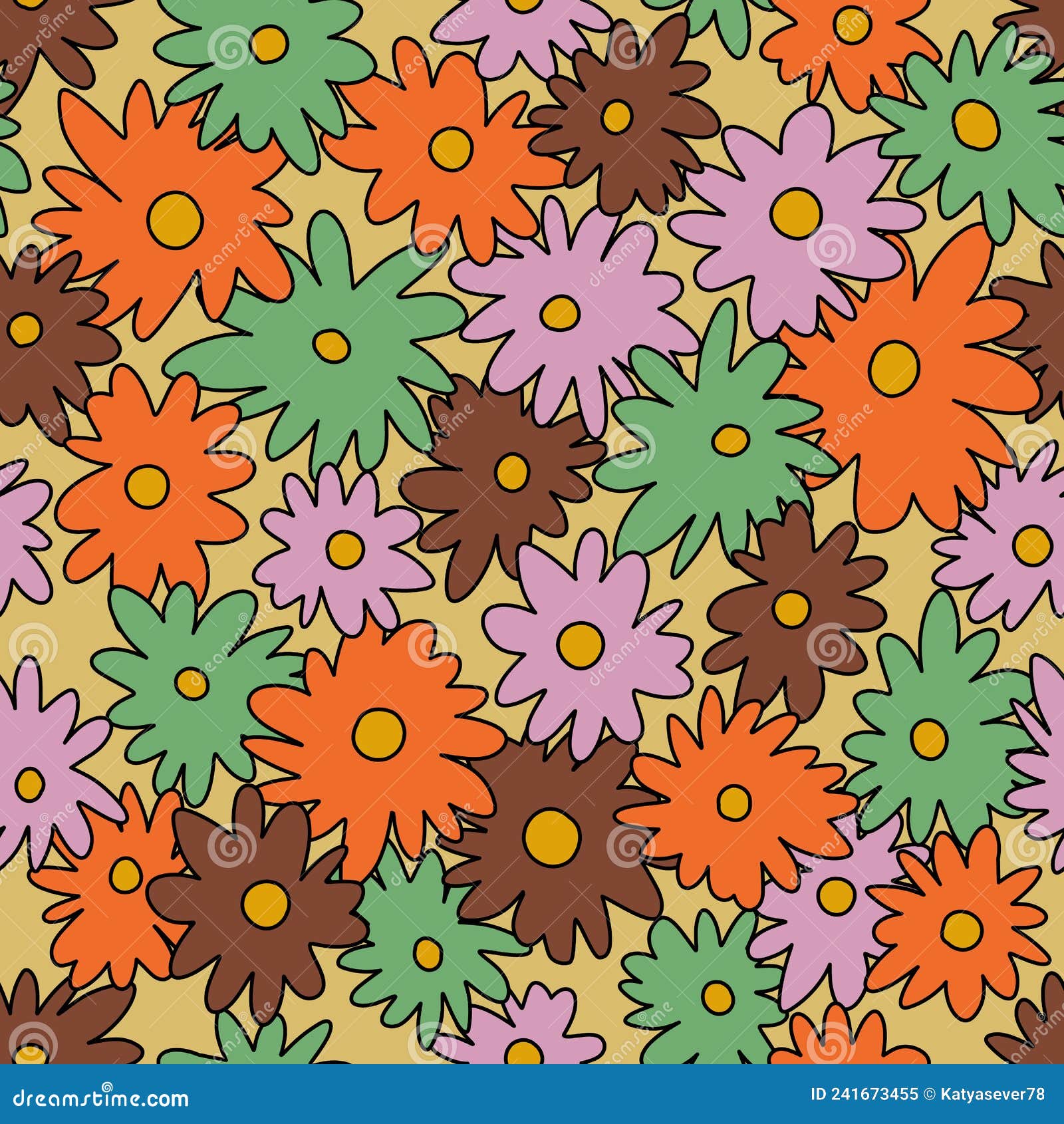 Hippie flowers boho seamless background. floral retro pattern