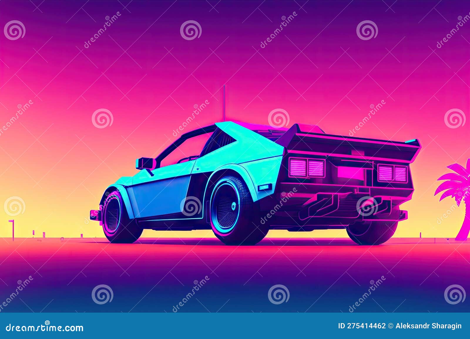 80s retro futuristic drive, vintage car. synthwave sci-fi landscape. retrowave style, night sky. vaporwave. generative ai