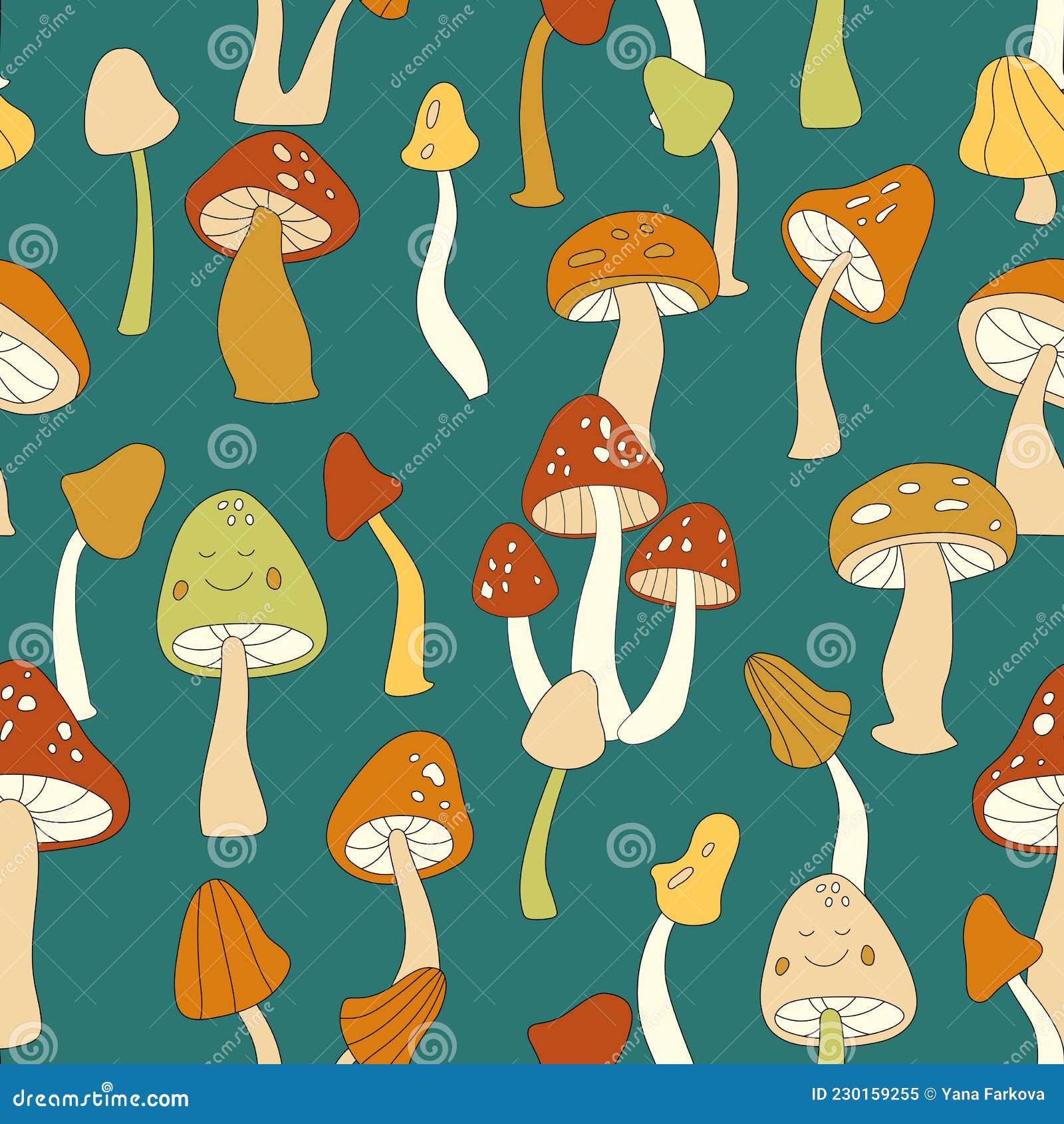 70s Retro Mushroom Vector Seamless Pattern. Groovy Vintage Floral Repeat  Pattern with Fungi, Fly Agaric Stock Vector - Illustration of fungi, hippie:  230159255