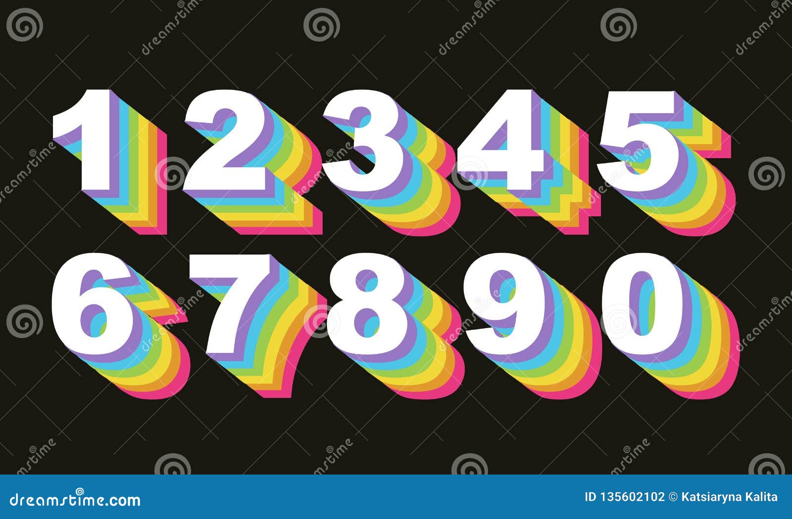Download 80 S Retro Numbers. Rainbow Vintage Alphabet Vector 80 S ...