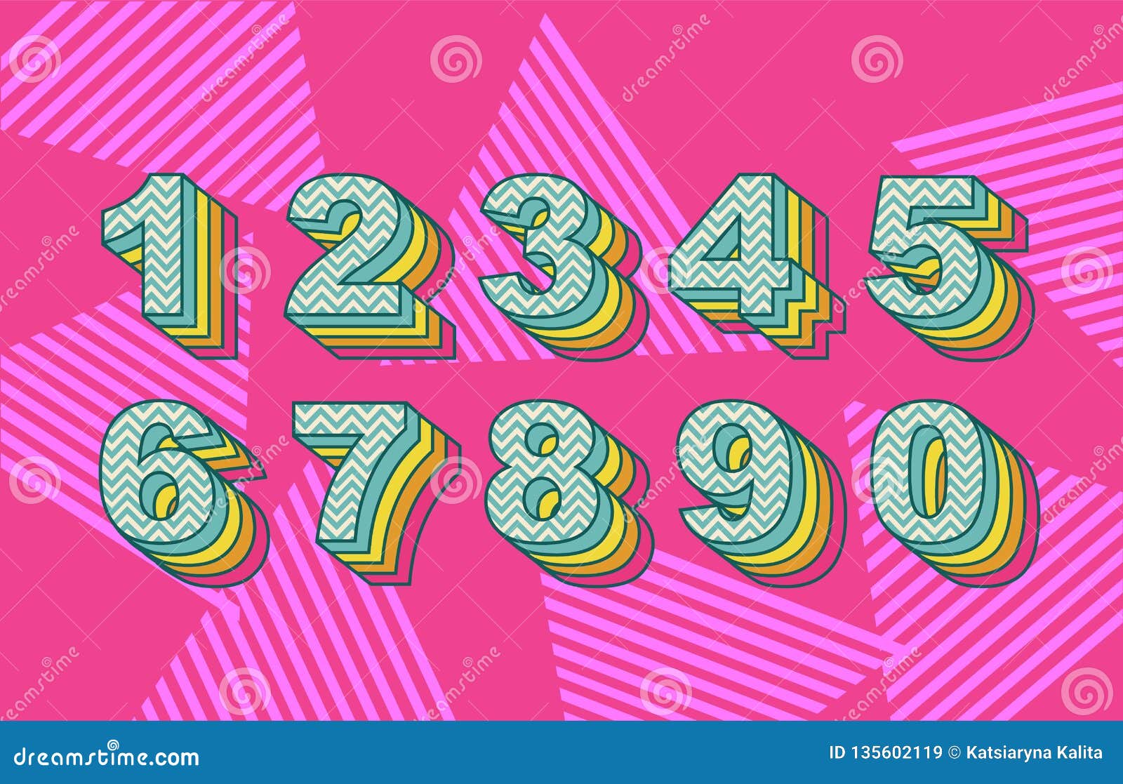 Download 80 S Retro Numbers. Rainbow Vintage Alphabet Vector 80 S ...