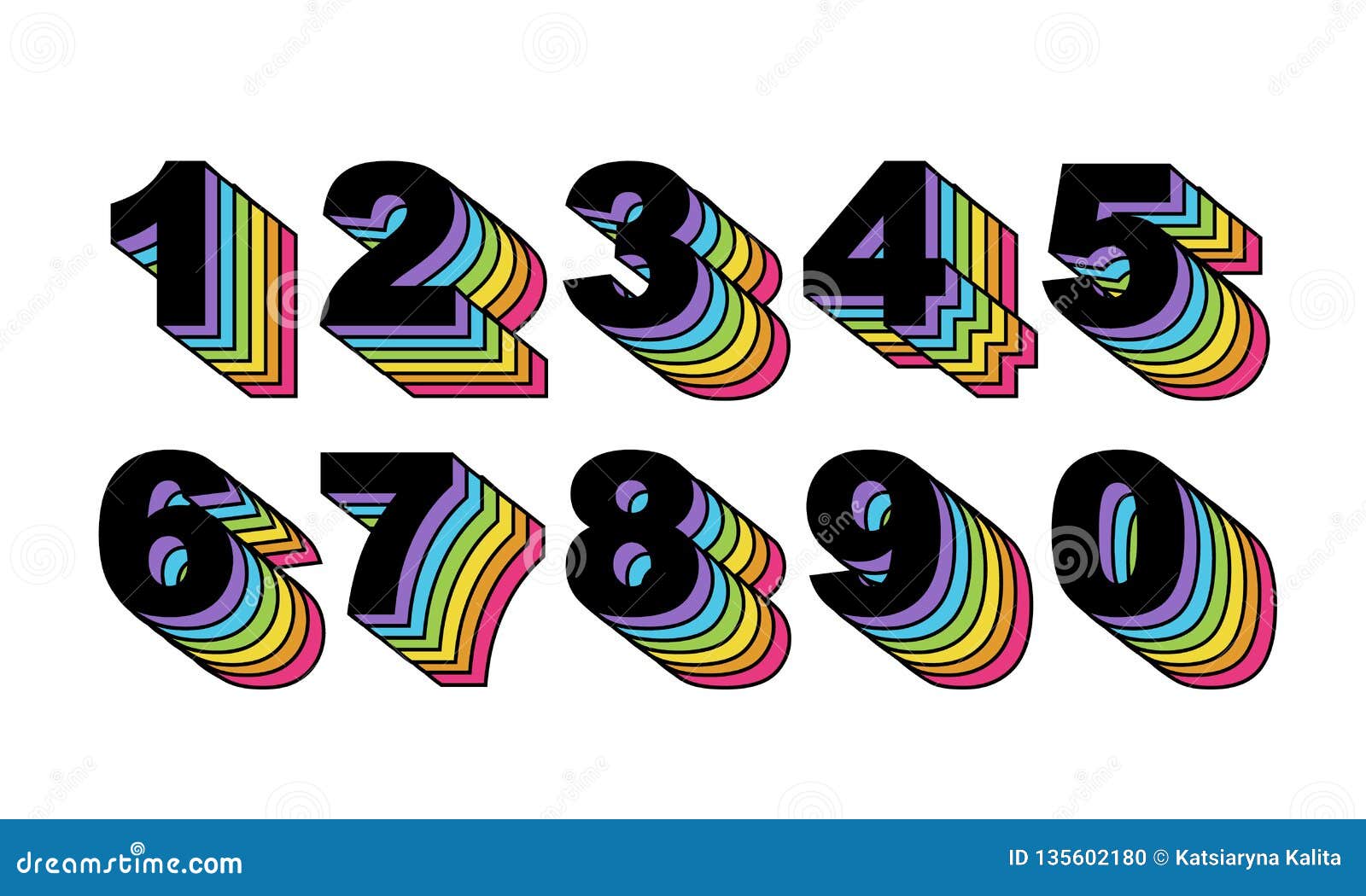 Download 80 S Retro Numbers. Rainbow Vintage Alphabet Vector 80 S ...