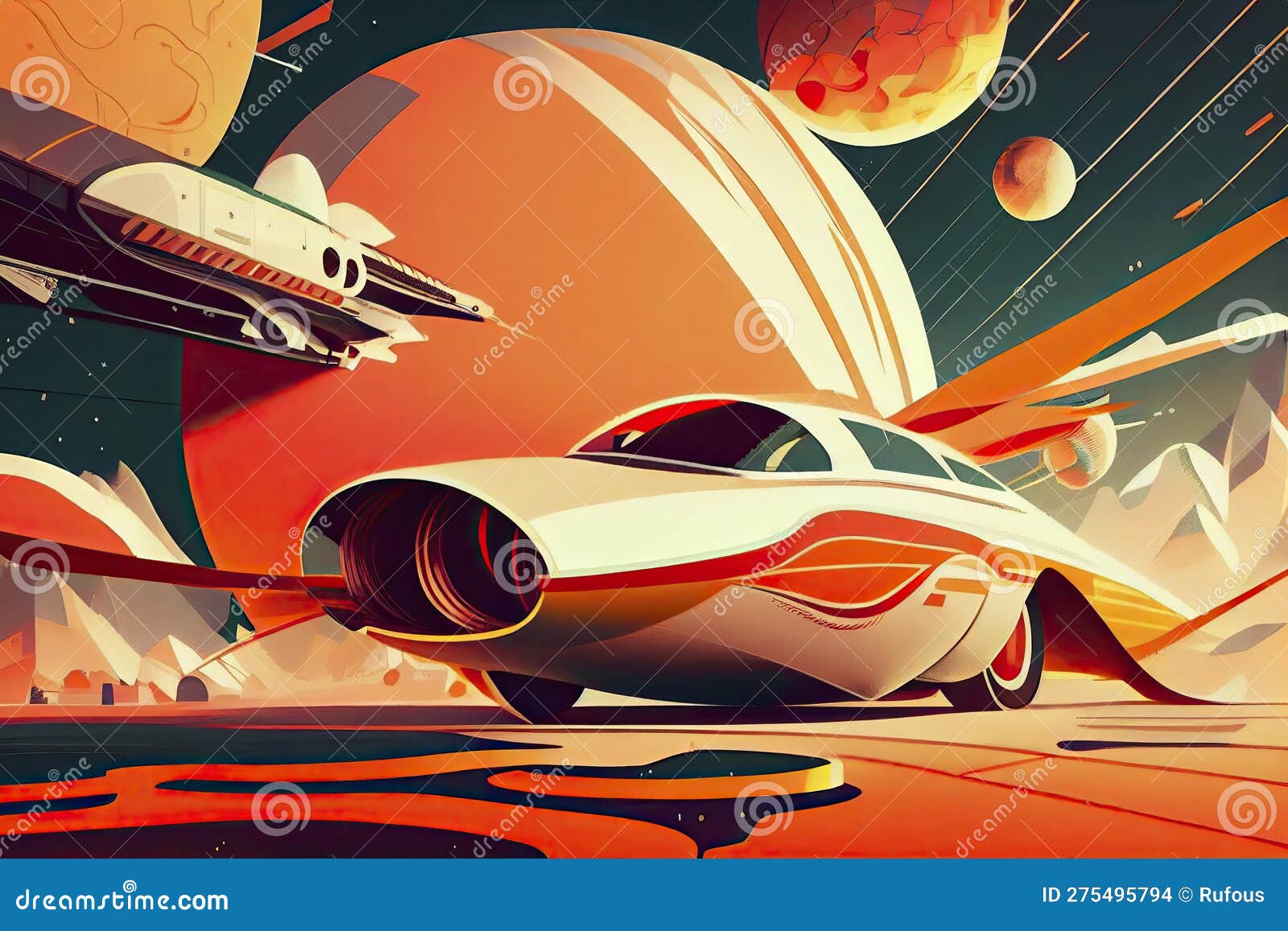 1960s-1970s Retro Style Space Illustrations. Psychedelic Style