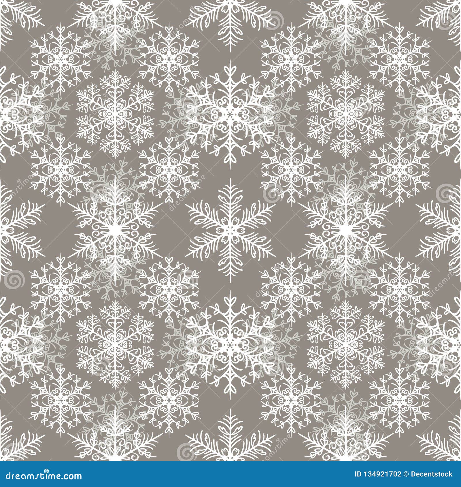 Seamless Pattern with Snowflakes Abstract Background. Light Grey