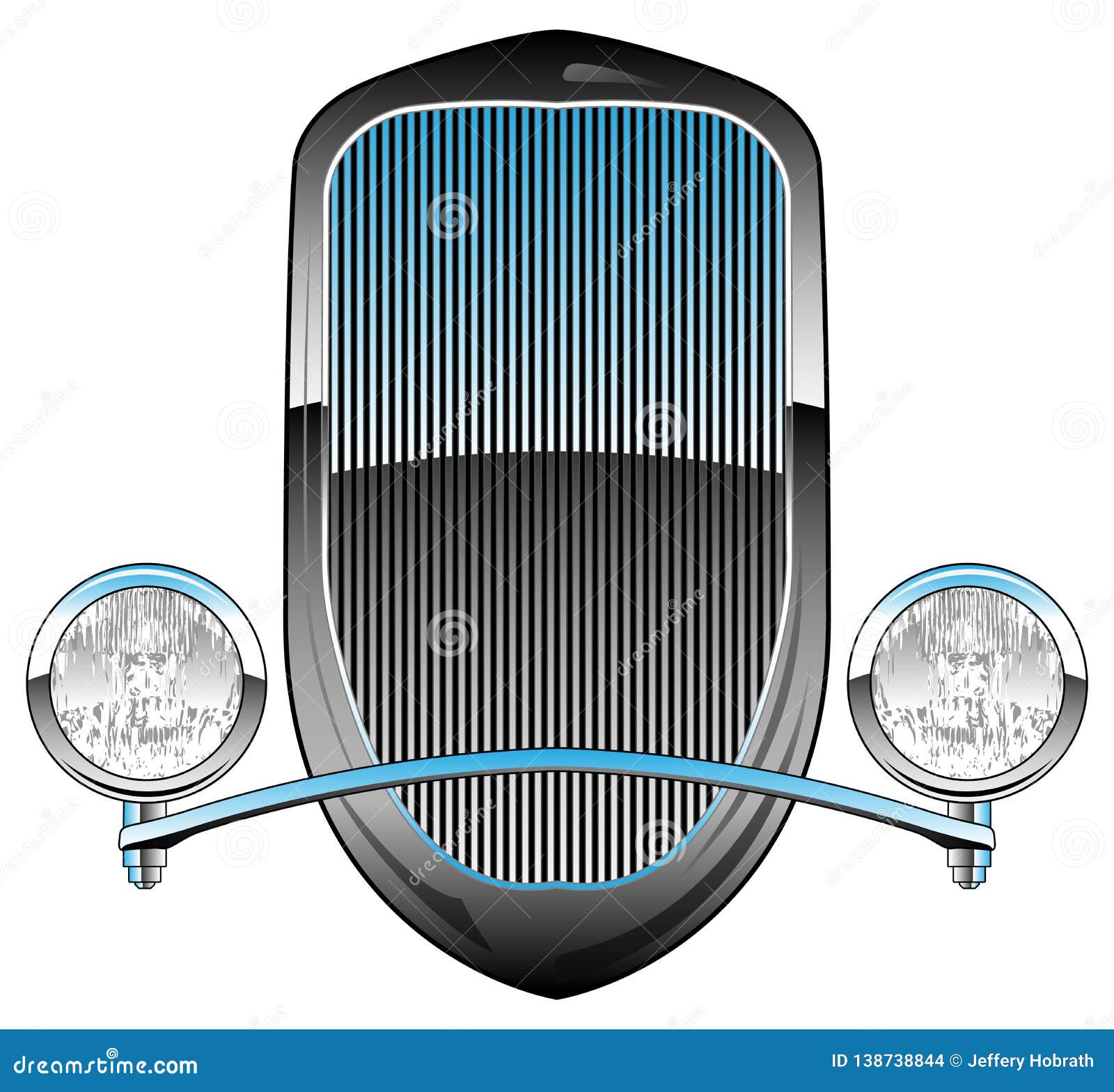 1930s style hot rod car grill with headlights and chrome trim  