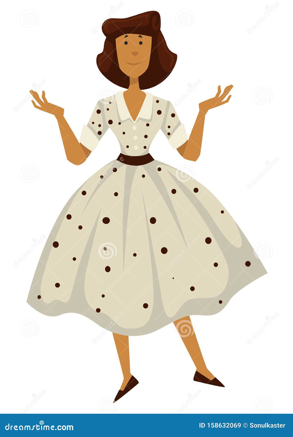 Woman in Polkadot Dress, 1950s Fashion Style. Isolated Female Character  Stock Vector - Illustration of collar, character: 158632069