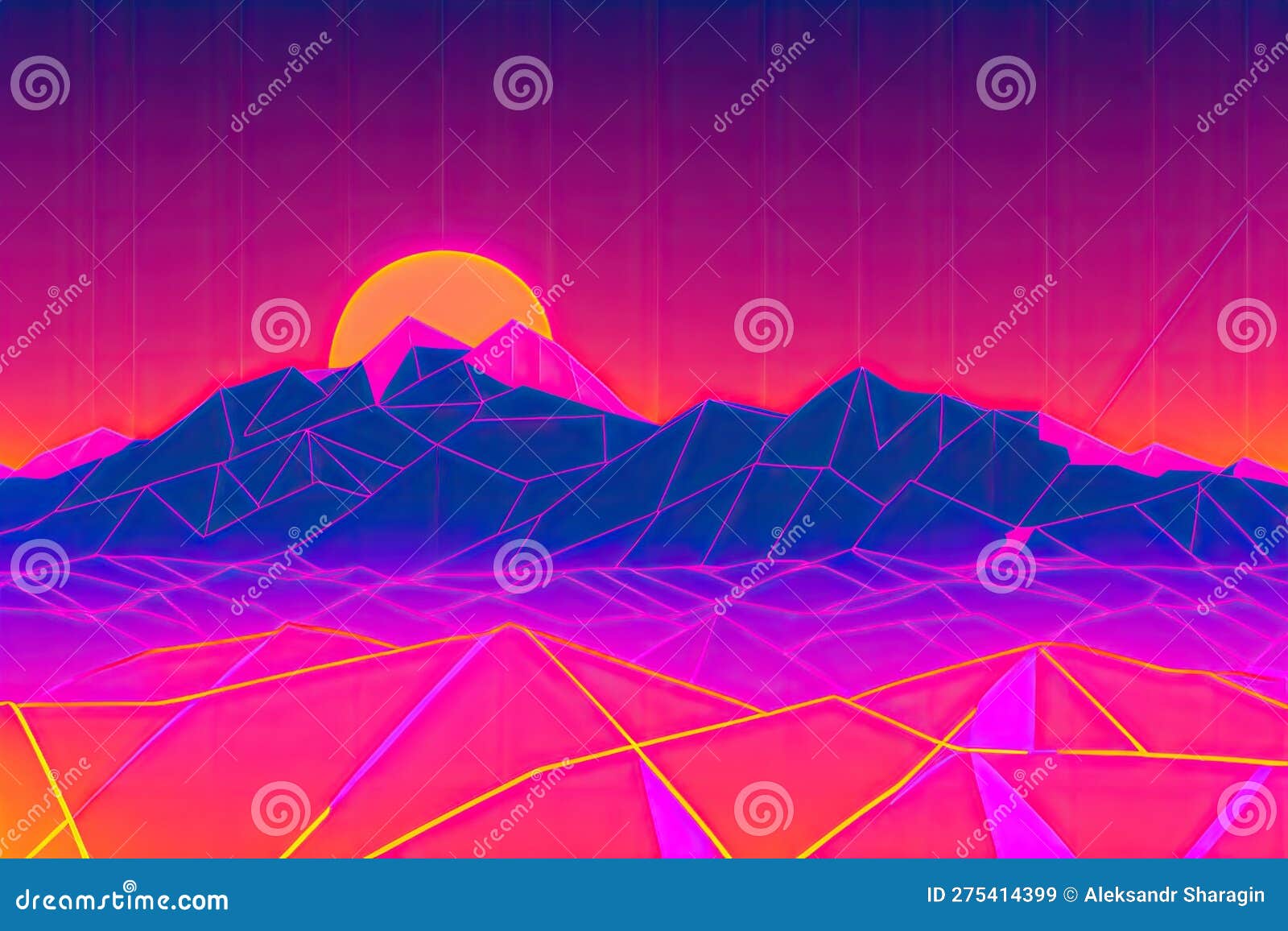 80s Synthwave Styled Landscape, Retrowave Wireframe Mountains, Neon ...