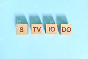 S TV IO DO Basic Sentence Pattern English Grammar Concept Wooden Blocks Flat Lay Stock Photo