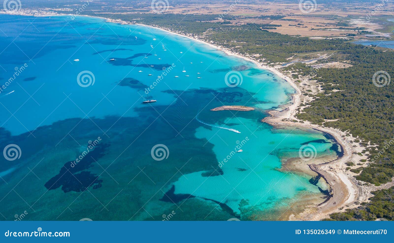 sa rapita, mallorca spain. amazing drone aerial landscape of the charming es rapita and es trenc beaches and turquoise sea