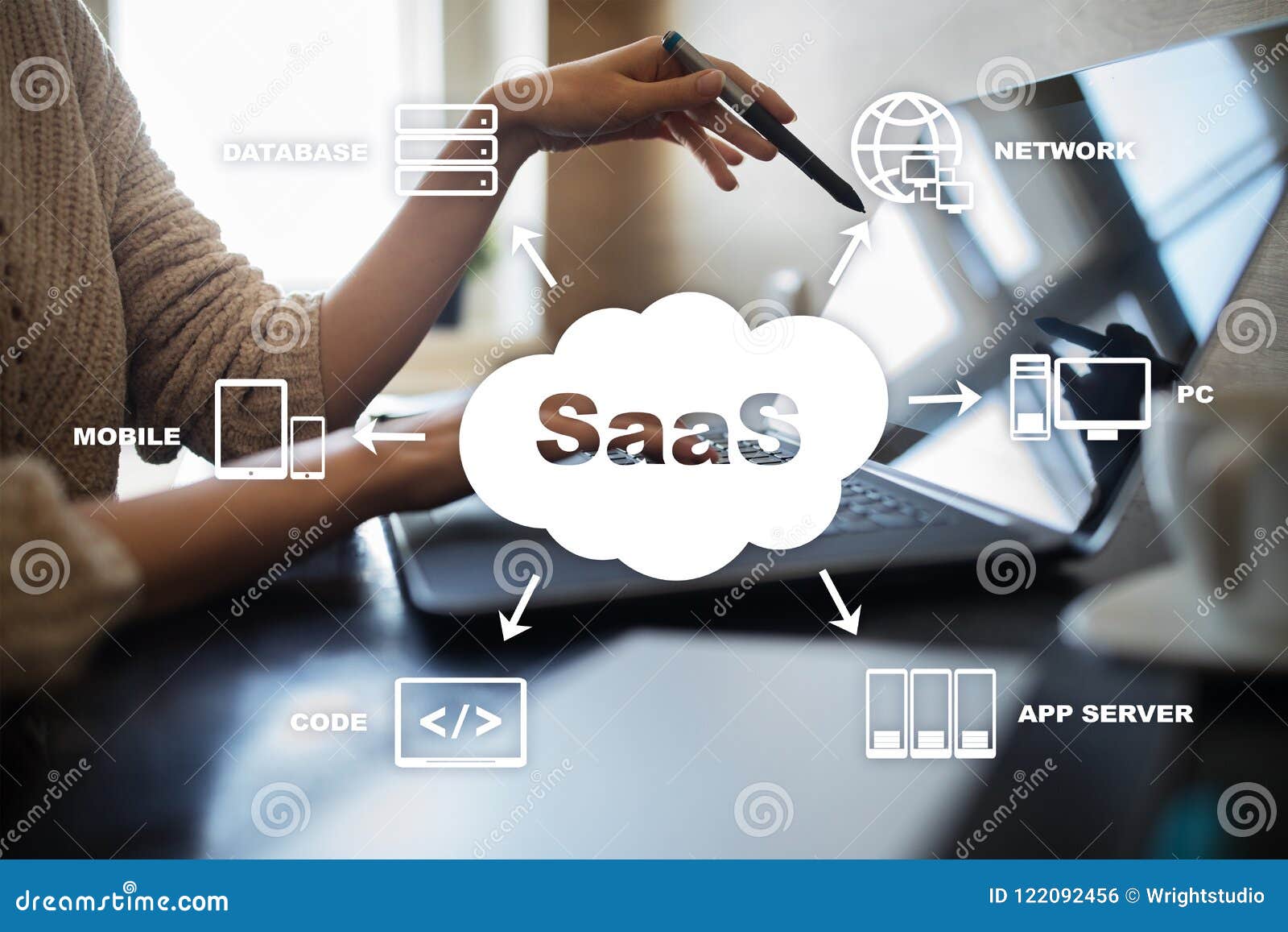 SaaS, Software As a Service. Internet and Networking Concept. Stock