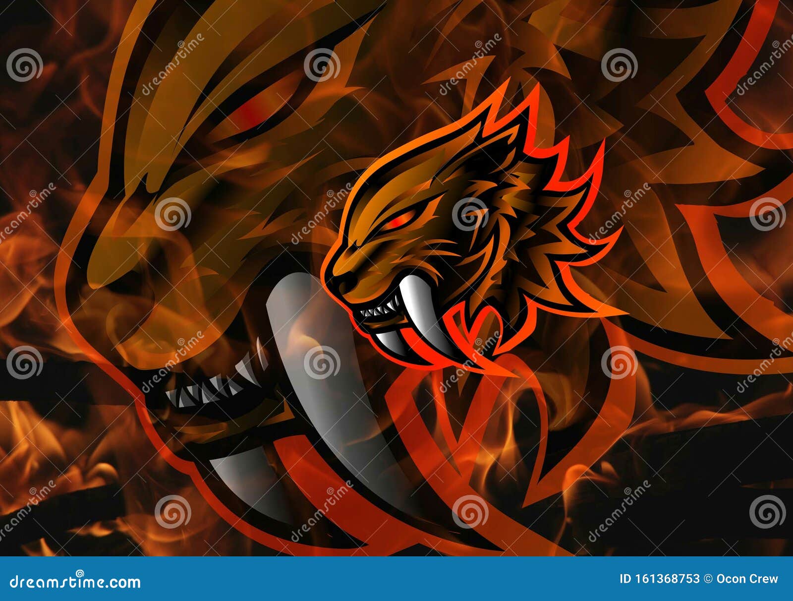 Sabertooth Mascot Logo Icon Illustration , Fire Background , Animal Print ,  Red Flame, Wallpaper Stock Illustration - Illustration of mascot,  background: 161368753