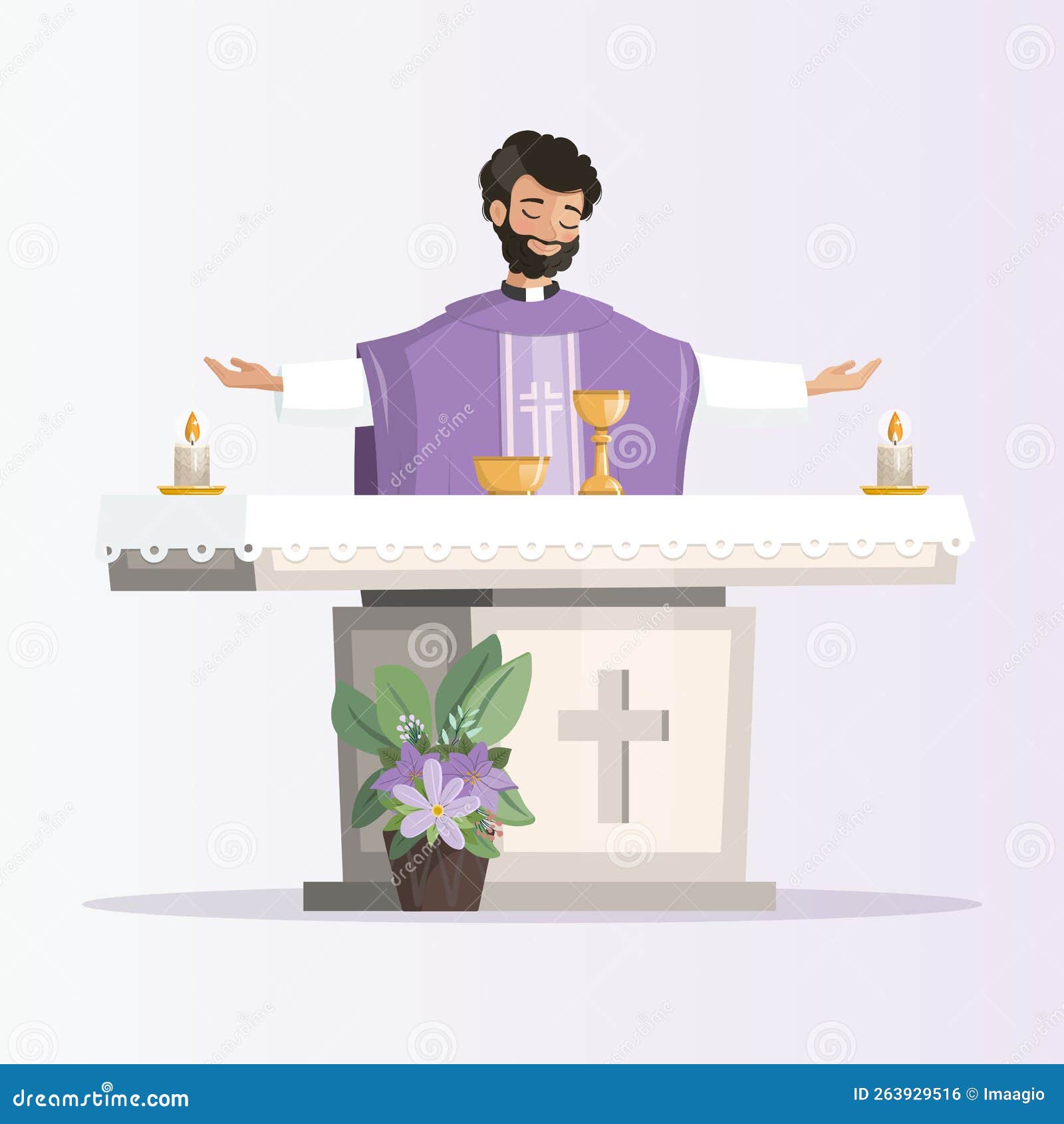 Parte Della Chiesa Dietro L Altare Sacerdote Dietro L'altare Con Il Casottomolo Viola Che Celebra L