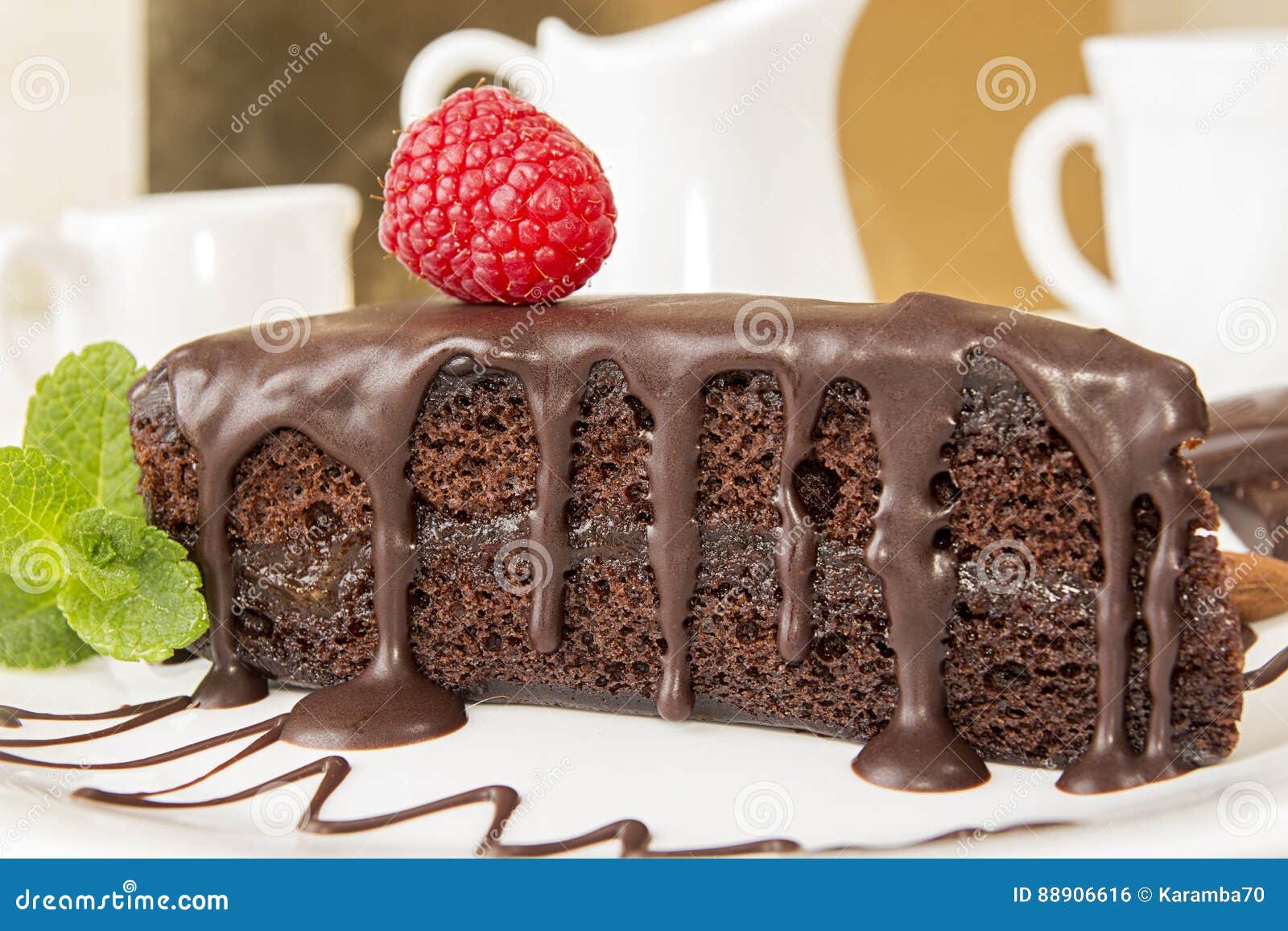 Sachertorte Piece Of Sacher Cake On White Plate Stock 