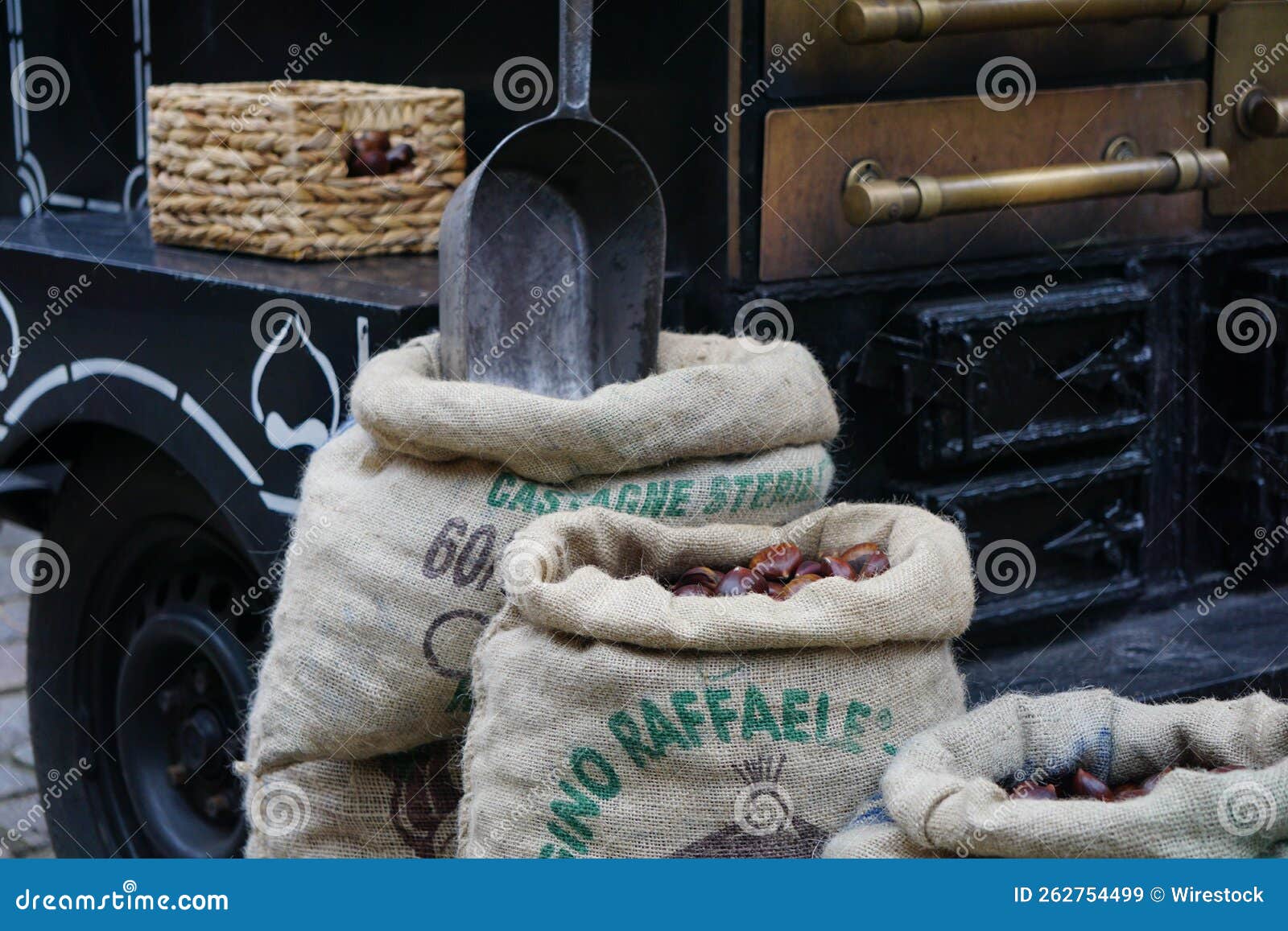 Bags Full of Chestnuts Outdoors with a Shovel Editorial Stock Image Image of organic, sack