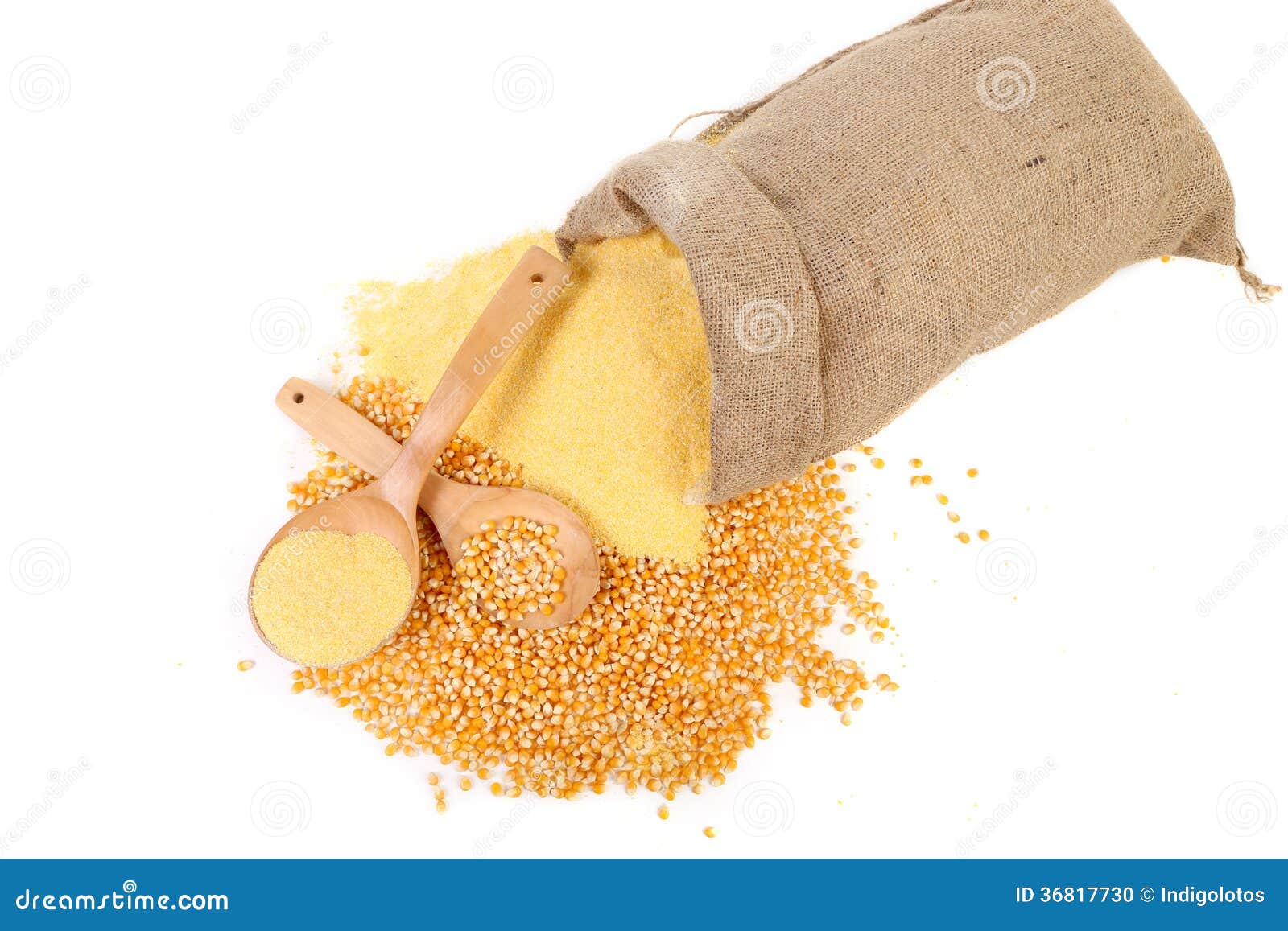 Sack with Corn Grains and Flour. Stock Photo Image of dieting, porridge 36817730