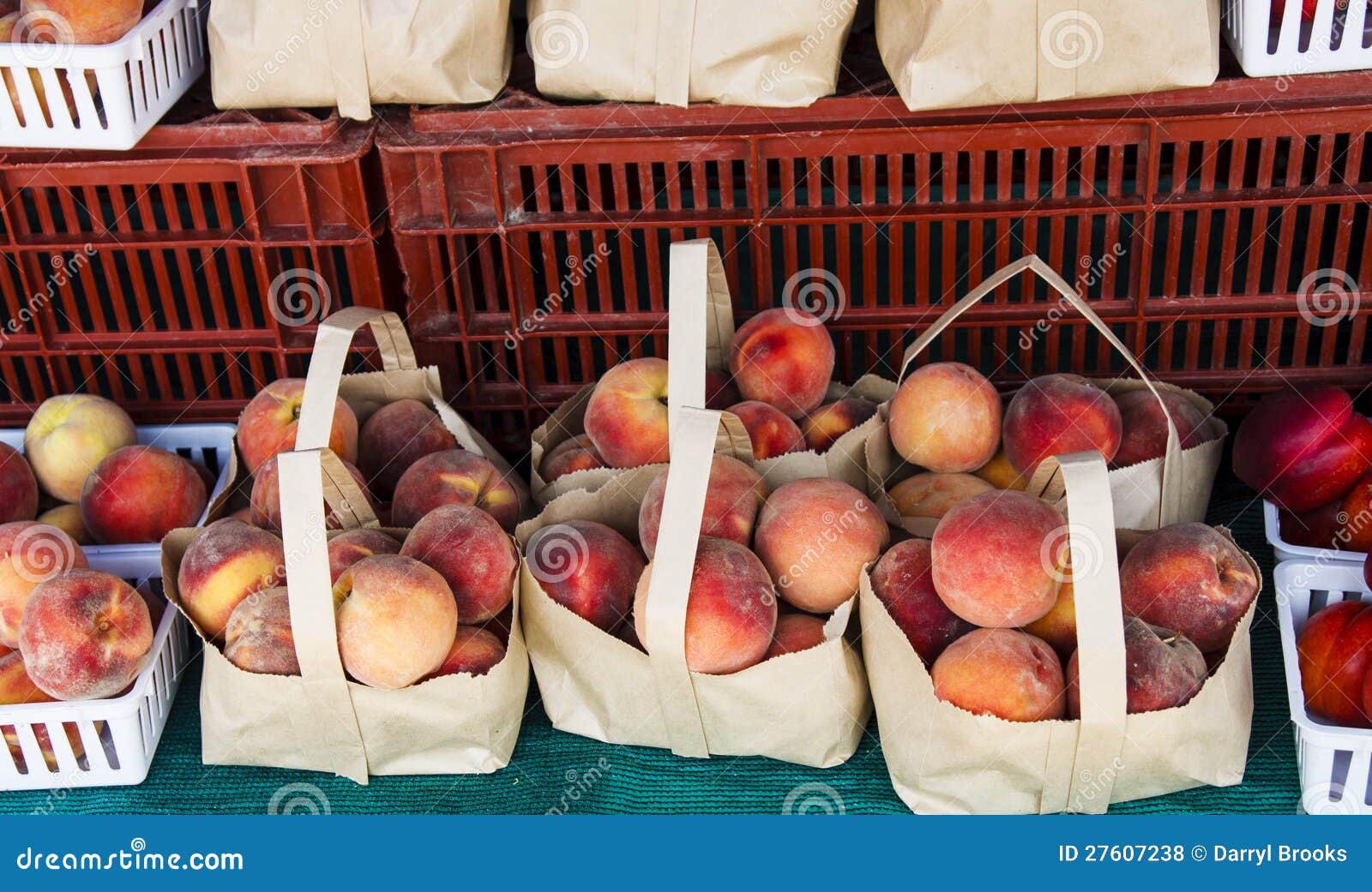 Sacks of Peaches at Local Fruit Market Stock Photo Image of bags