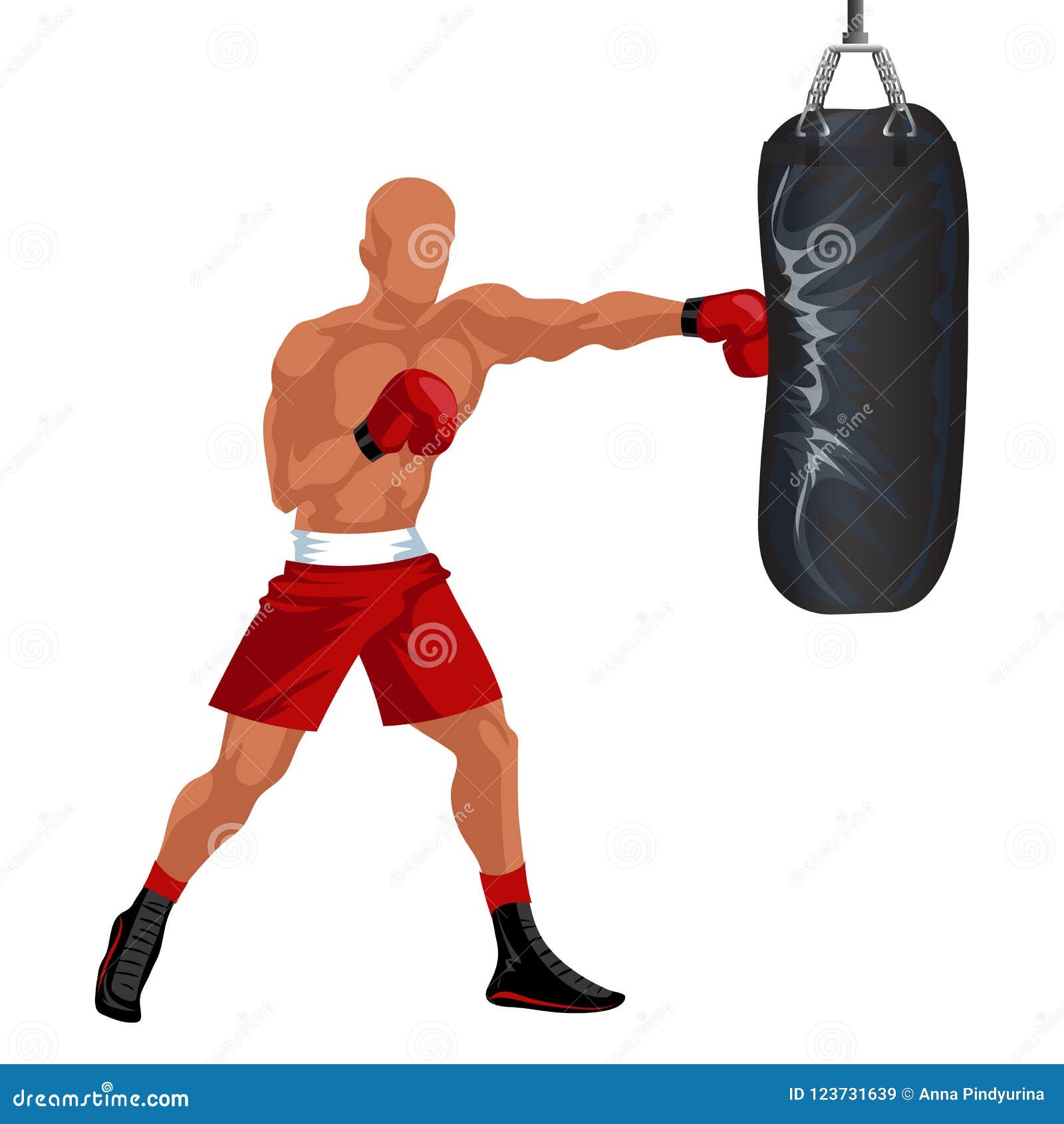 Saco De Arena Del Boxeo Deportista Boxeador Profesional En Pantalones Cortos Rojos Y Los Guantes Que Golpean La De a Ilustración del Vector - Ilustración de cortocircuitos, sandbag: 123731639
