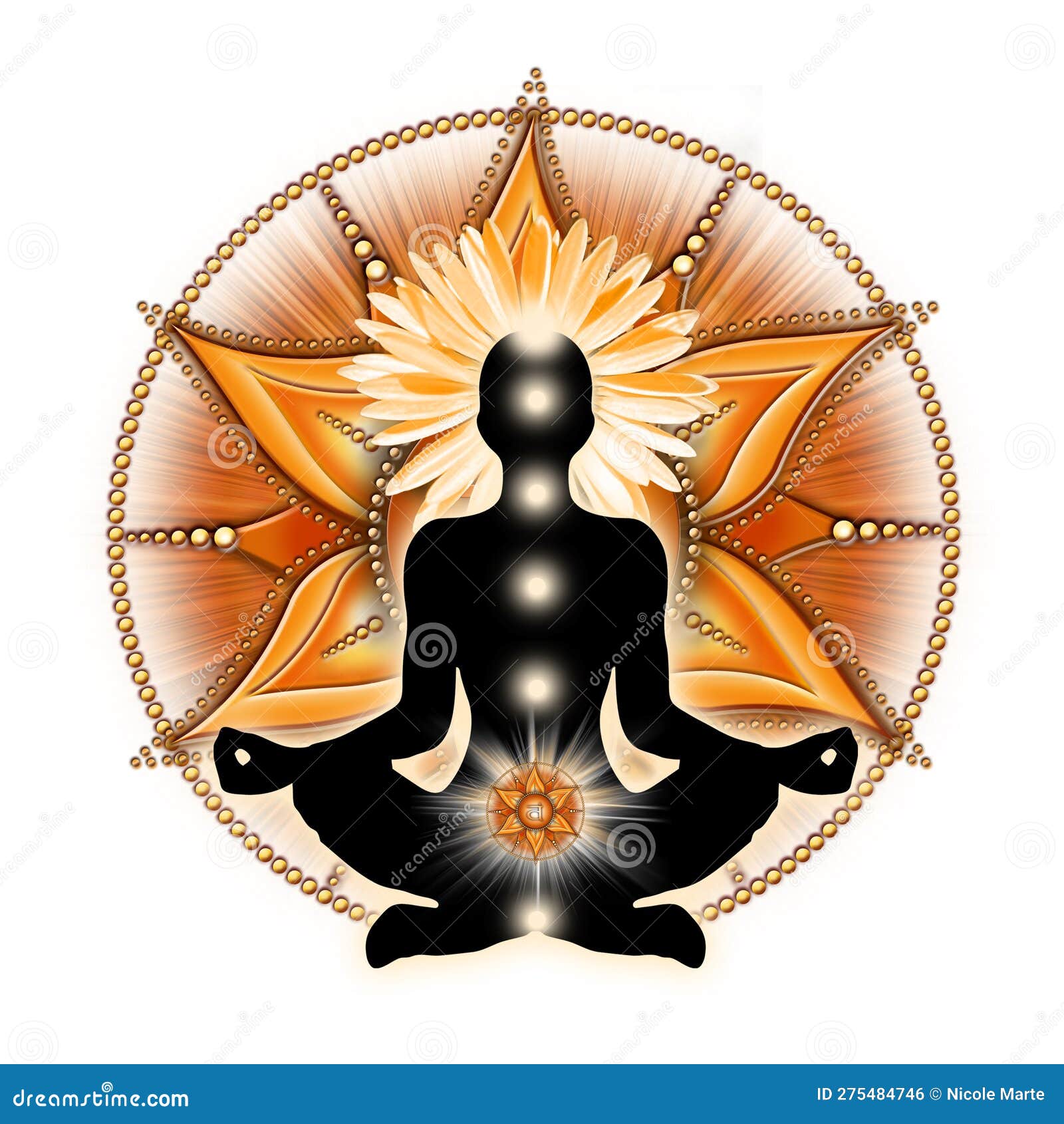 Sacral chakra meditation in yoga lotus pose, in front of svadhisthana chakra  symbol Stock Photo - Alamy