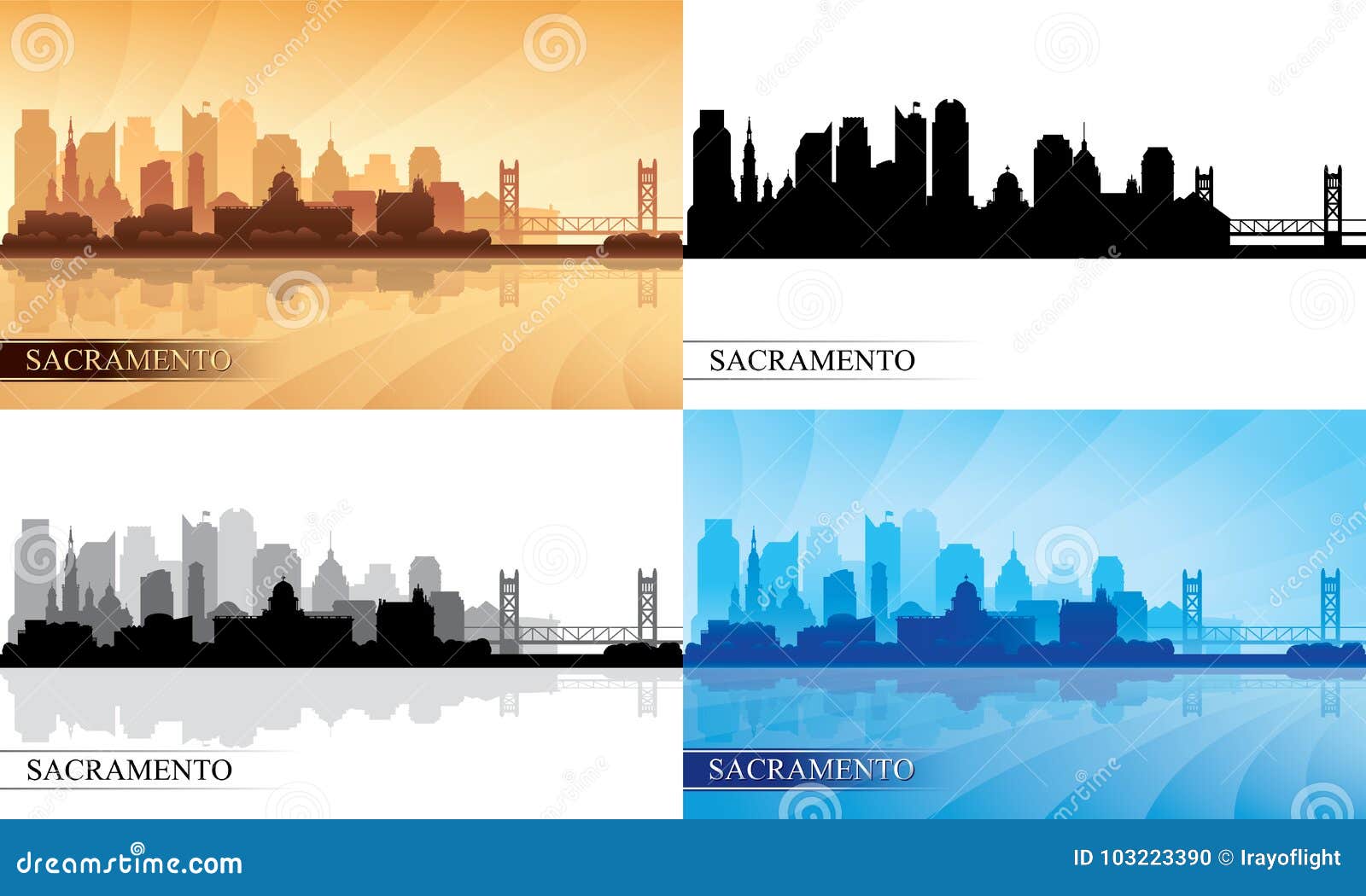 sacramento city skyline silhouettes set