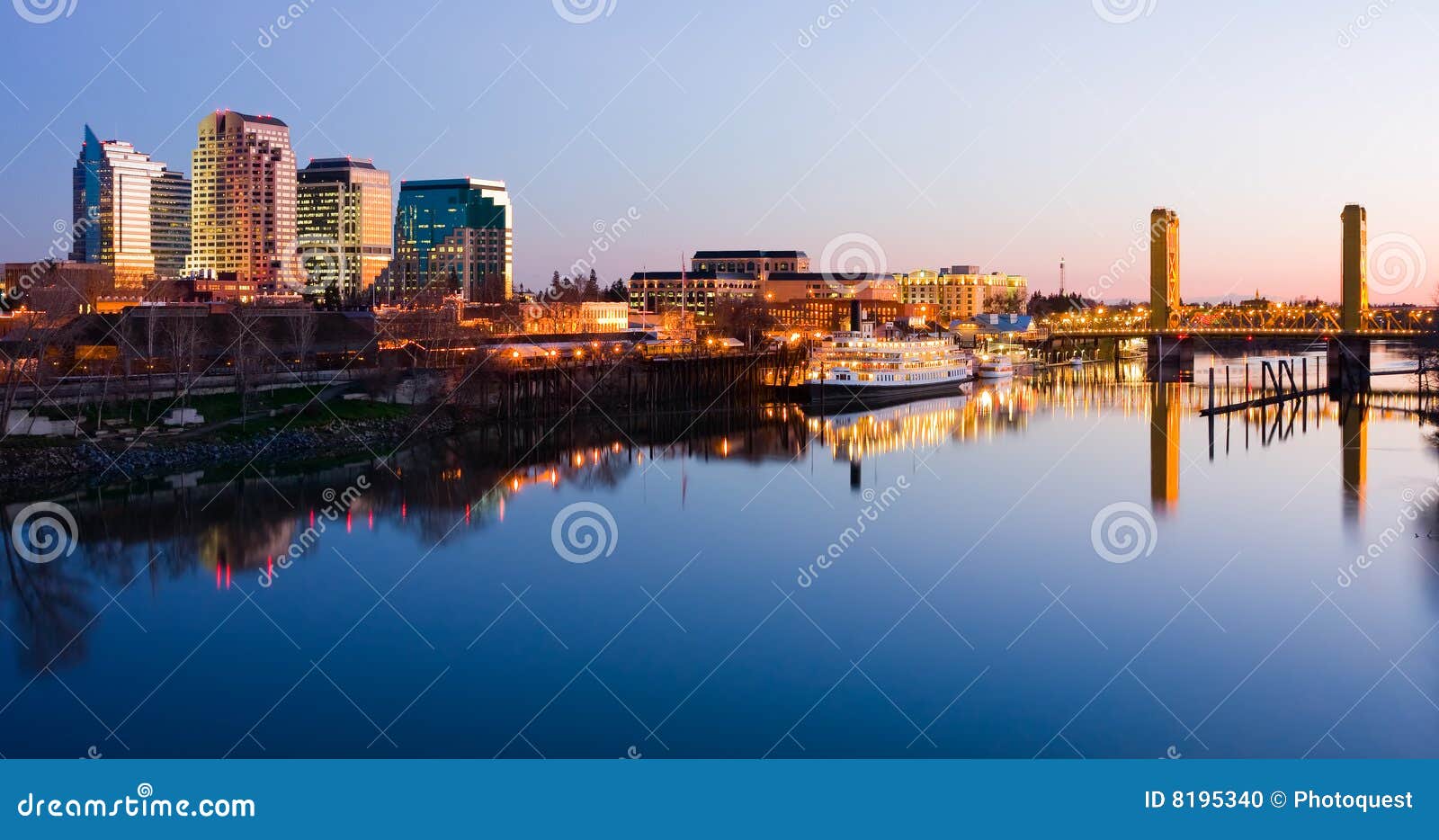 Sacramento Skyline at Night Stock Photo Image of busy, steam 8195340