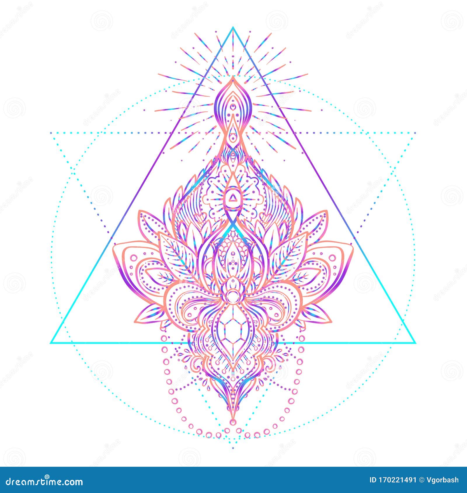 Lotus And Sacred Geometry. Ayurveda Symbol Of Harmony And Balance, And  Universe. Tattoo Flesh Design, Yoga Logo. Boho Print, Poster, T-shirt  Textile. Anti Stress Book. Isolated Vector Illustration. Royalty Free SVG,  Cliparts,