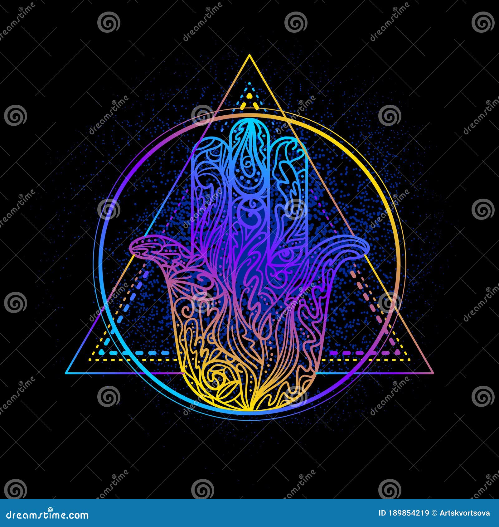 Sacred Geometry and Boo symbol set. Ayurveda sign of harmony and balance.  Tattoo design, yoga logo, t-shirt textile. Colorful gradient over black.  Astrology, esoteric, religion. Stock Image | VectorGrove - Royalty Free
