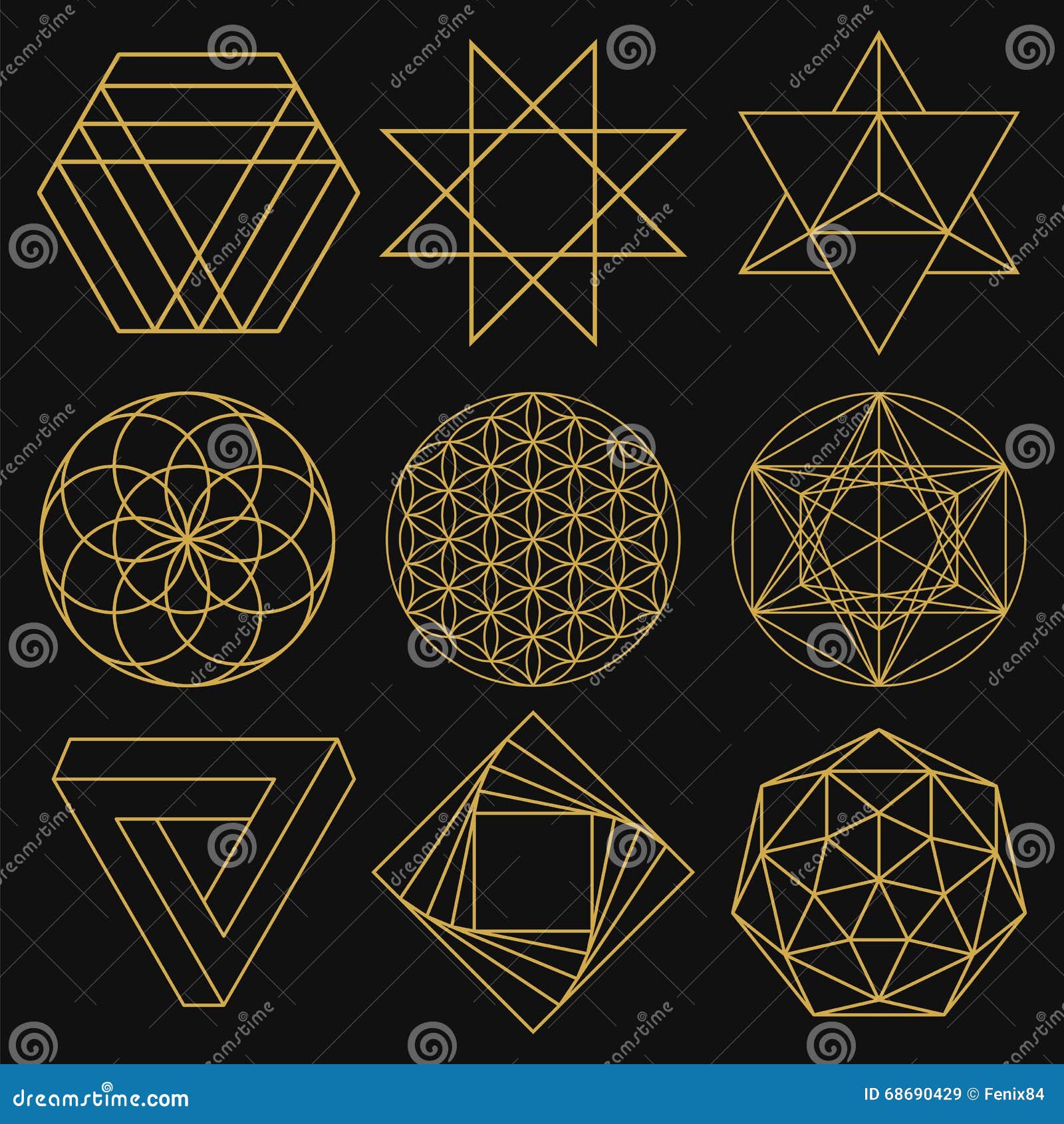 sacred geometry. set of nine figures.  .