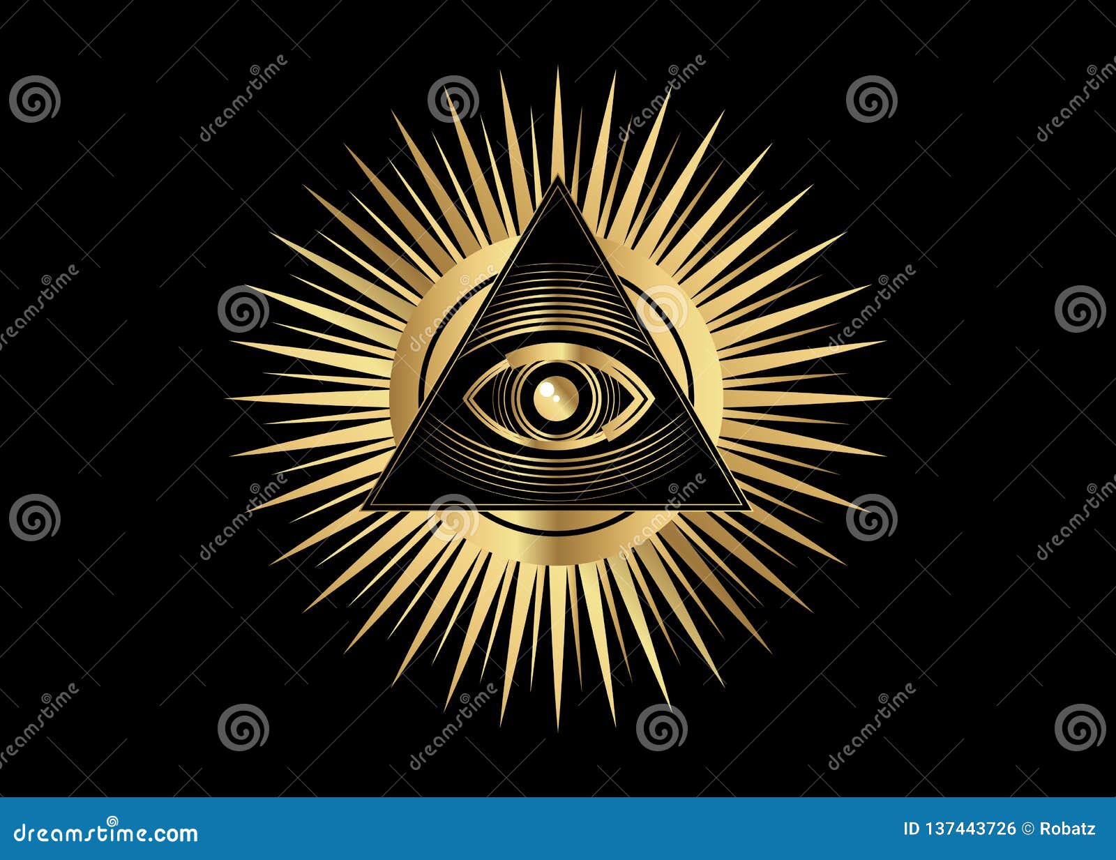 sacred masonic . gold all seeing eye, the third eye the eye of providence inside triangle pyramid. new world order