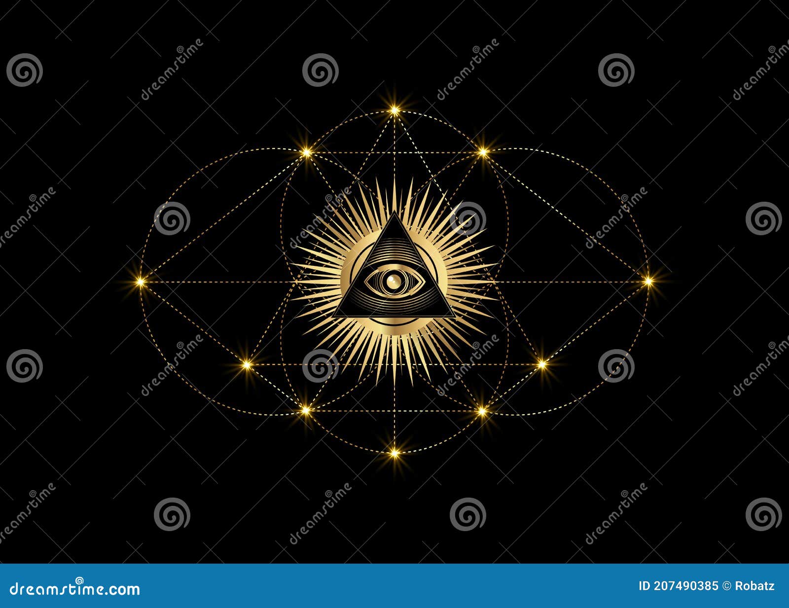 sacred masonic  vesica piscis gold sacred geometry. all seeing eye, the third eye or the eye of providence inside triangle