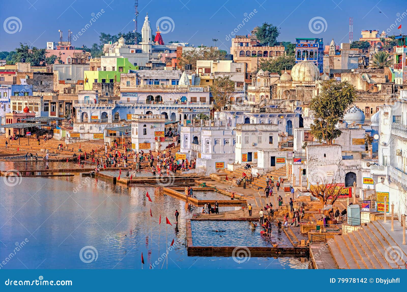 Premium Photo | The holy brahman town and lake in the early morning, pushkar, rajasthan, india.