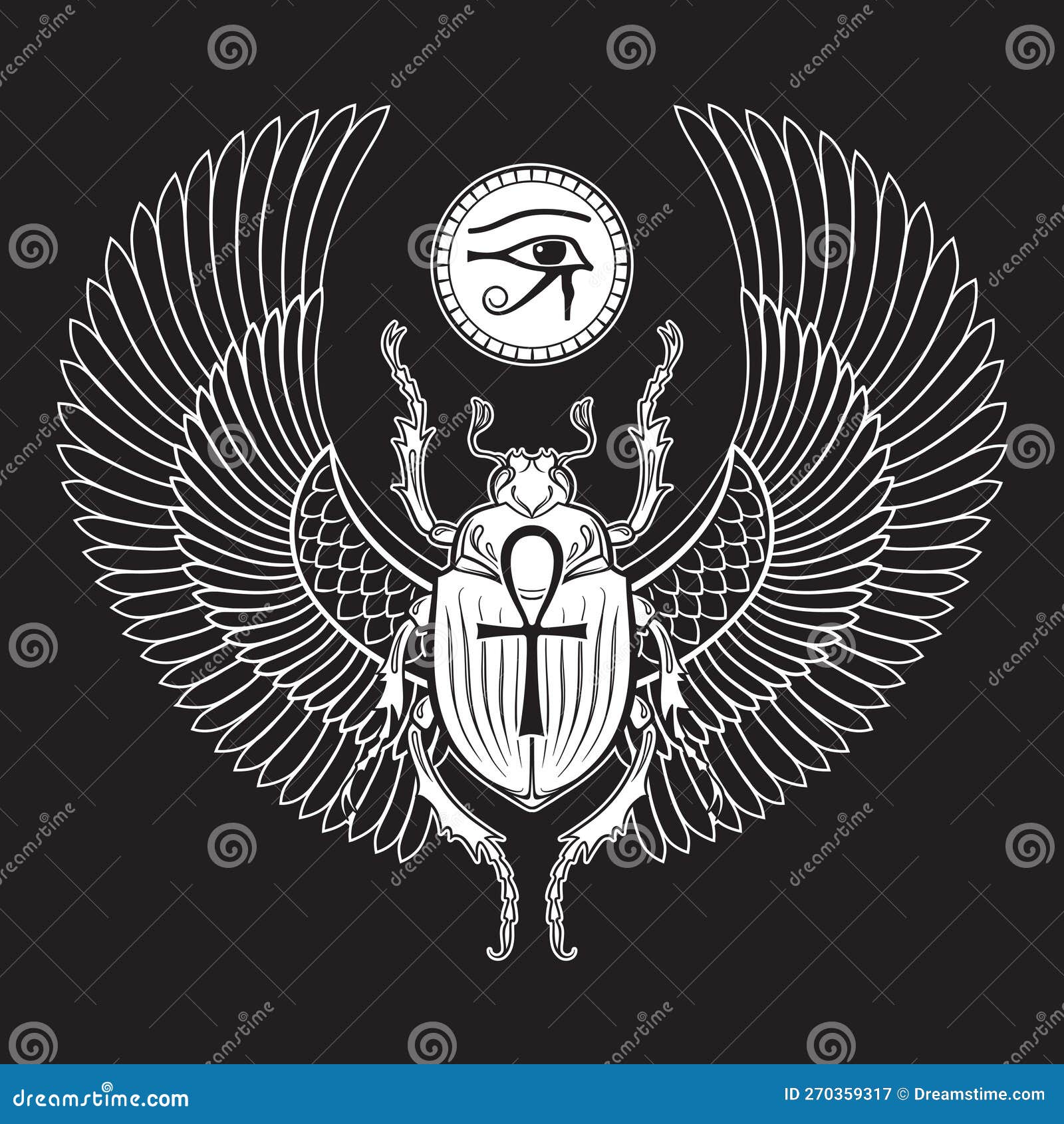 Sacred Scarab Beetle and Eye of Horus Ancient Egypt Hand Drawn Vector ...