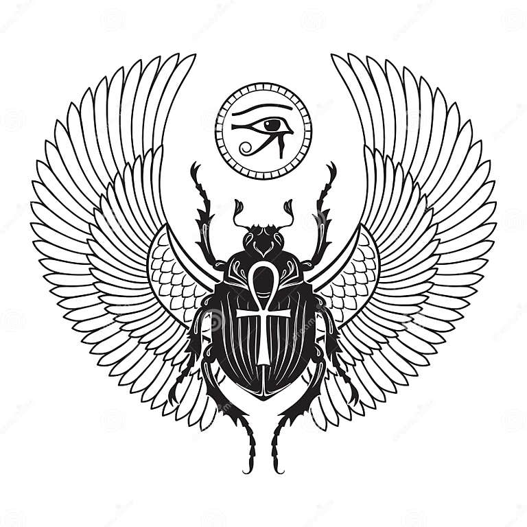 Sacred Scarab Beetle and Eye of Horus Ancient Egypt Hand Drawn Vector ...