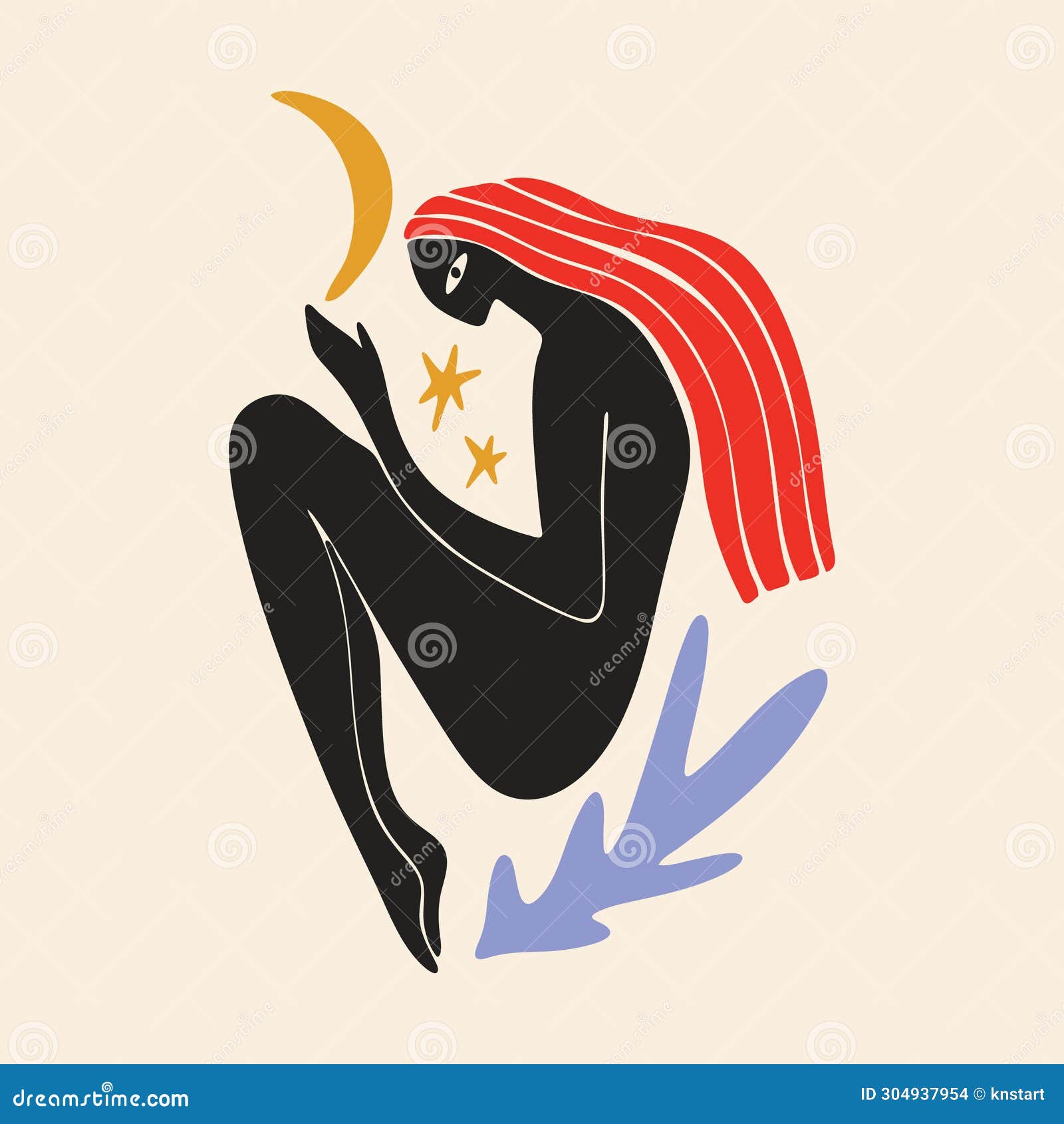 Sacred Woman in Matisse Style, Meditating Magic Reiki Silhouette ...