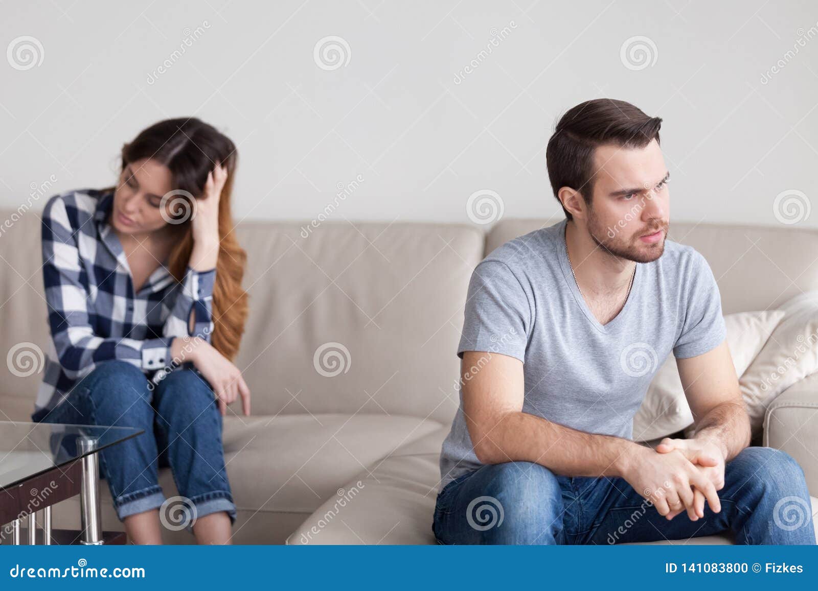 sad angry husband ignoring avoiding talk to cheating bad wife