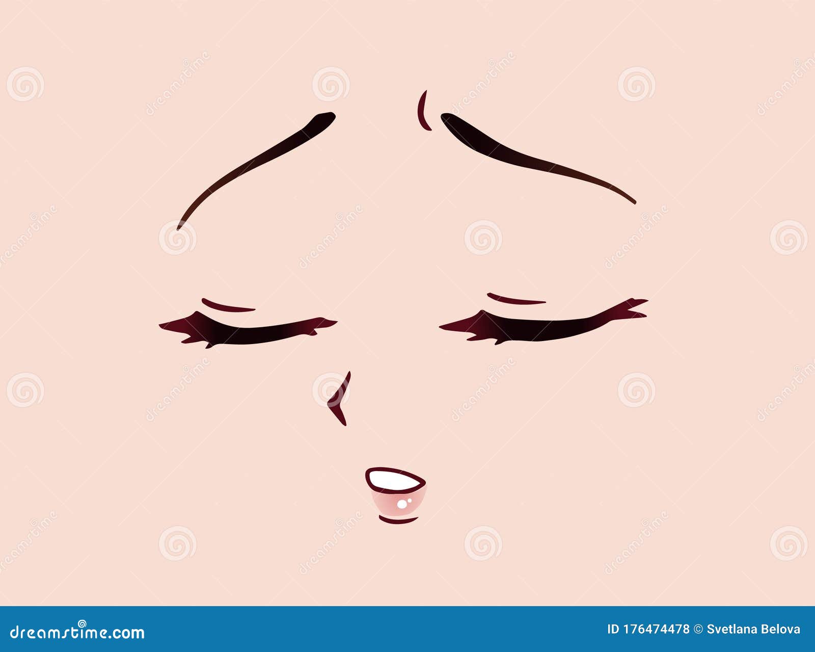 Sad Anime Face. Manga Style Closed Eyes, Little Nose and Kawaii Mouth Stock  Vector - Illustration of lashes, cartoon: 176474478