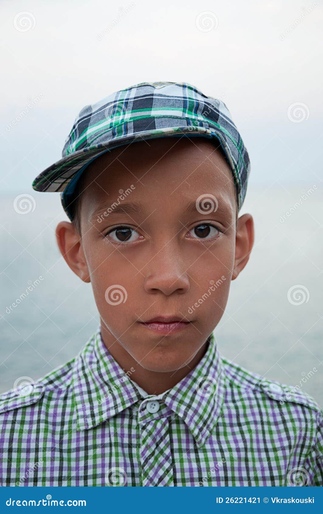 Sad Boy with Brown Eyes in Cap Stock Image Image of eyes, summer