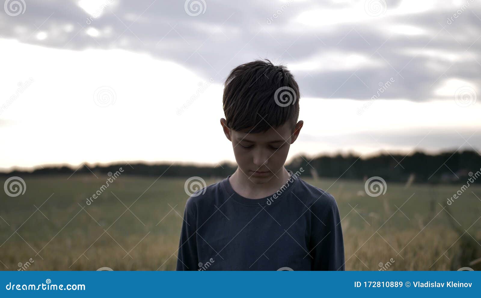 Sad Boy in a Dark Room Bowed Head, Blame Stock Image - Image of ...