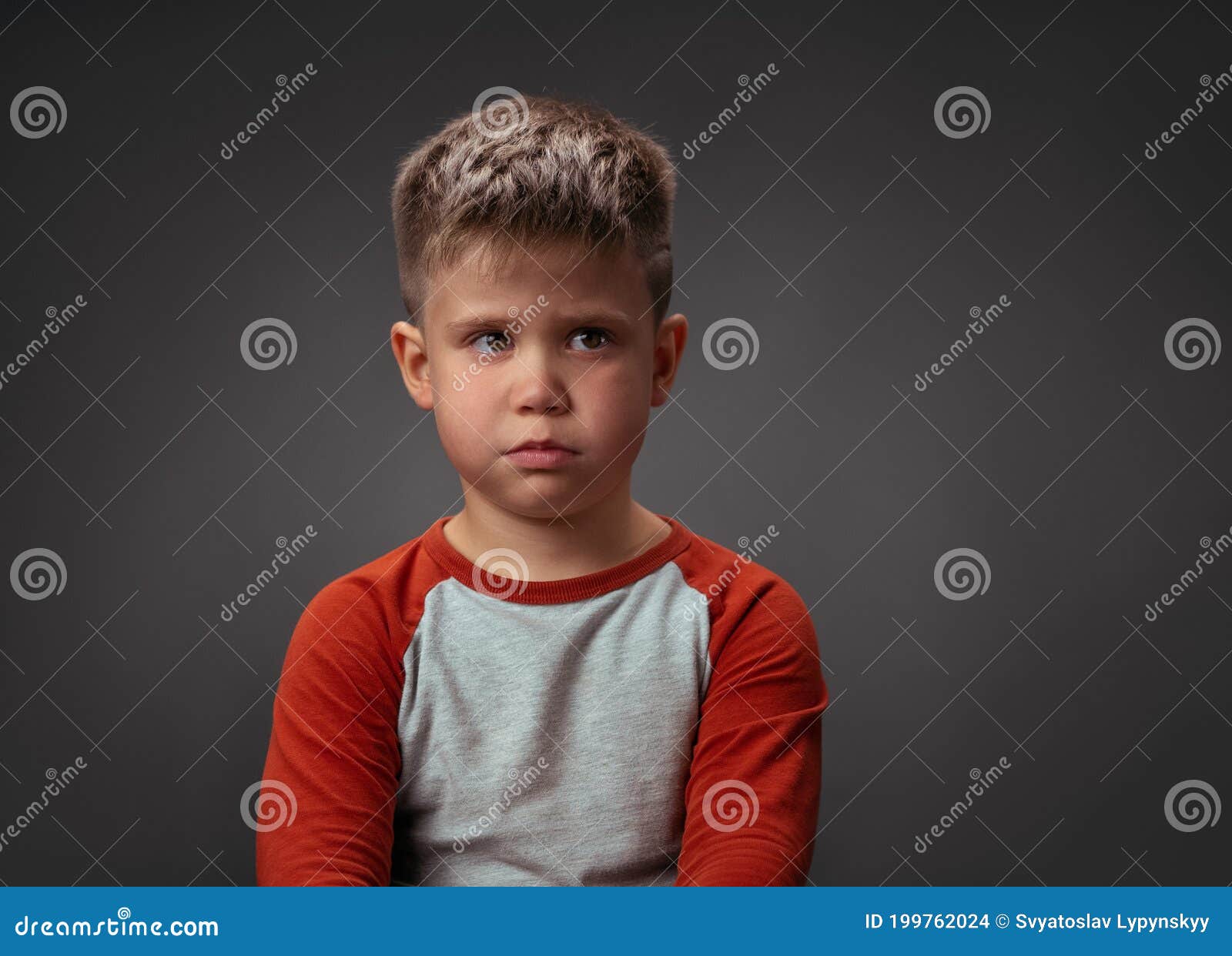 Sad Boy Looking at Camera. Preschool Kid Expresses Emotions. Isolated ...