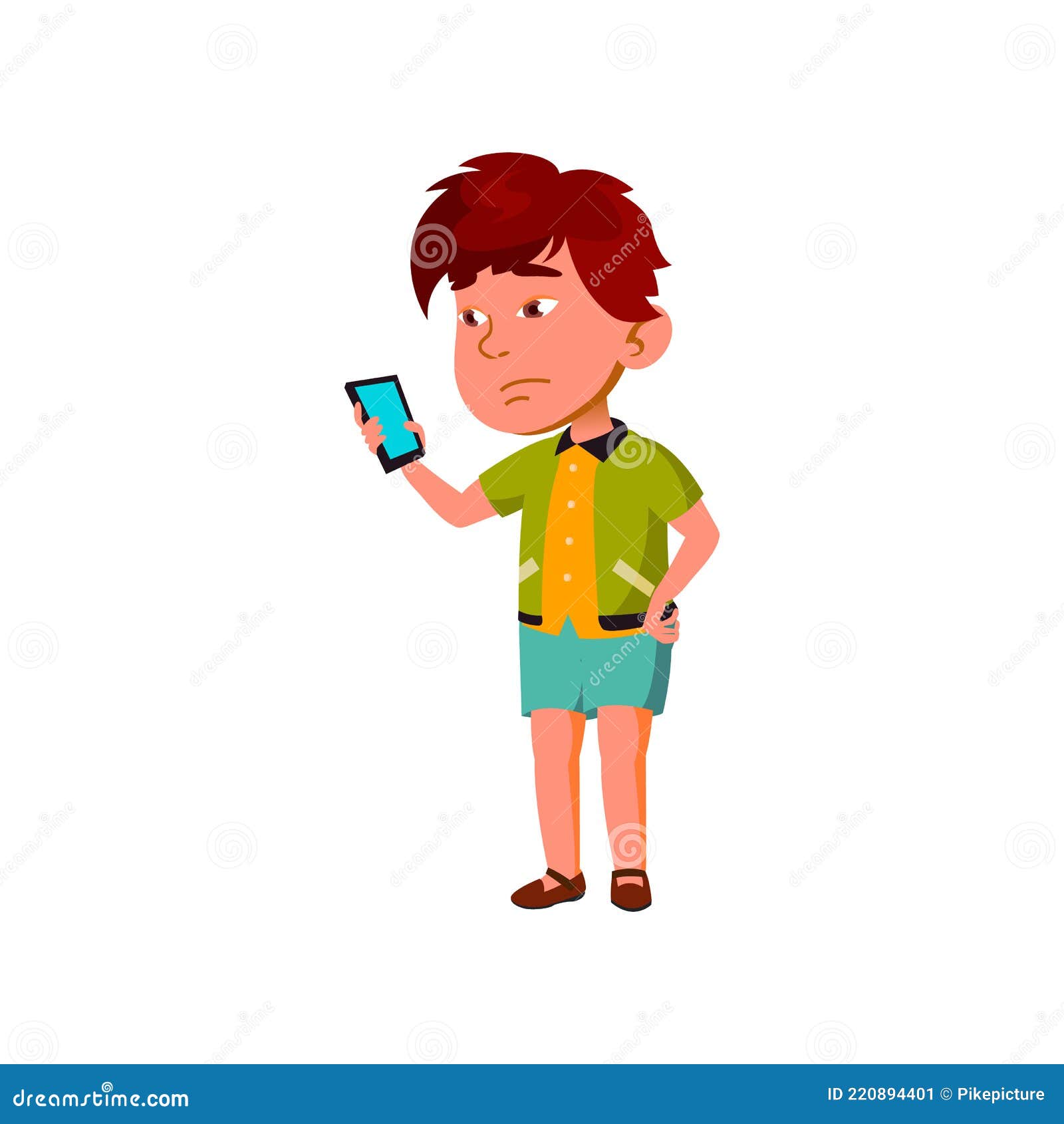 Sad Boy Reading Message on Phone Display Cartoon Vector Stock Vector -  Illustration of clasped, sleeps: 220894401